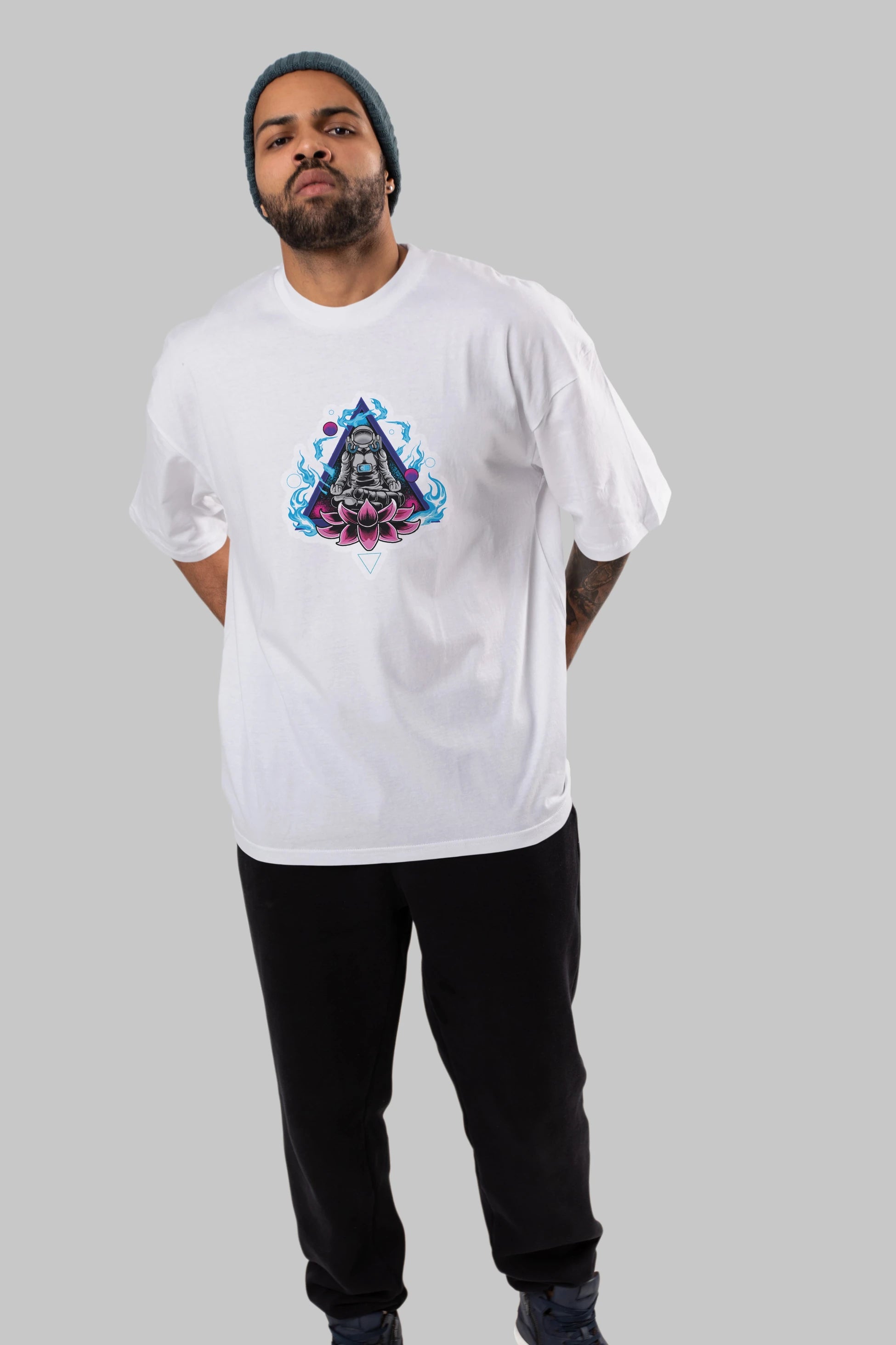 Astronaut Meditation Sticker Ön Baskılı Oversize t-shirt Erkek Kadın Unisex