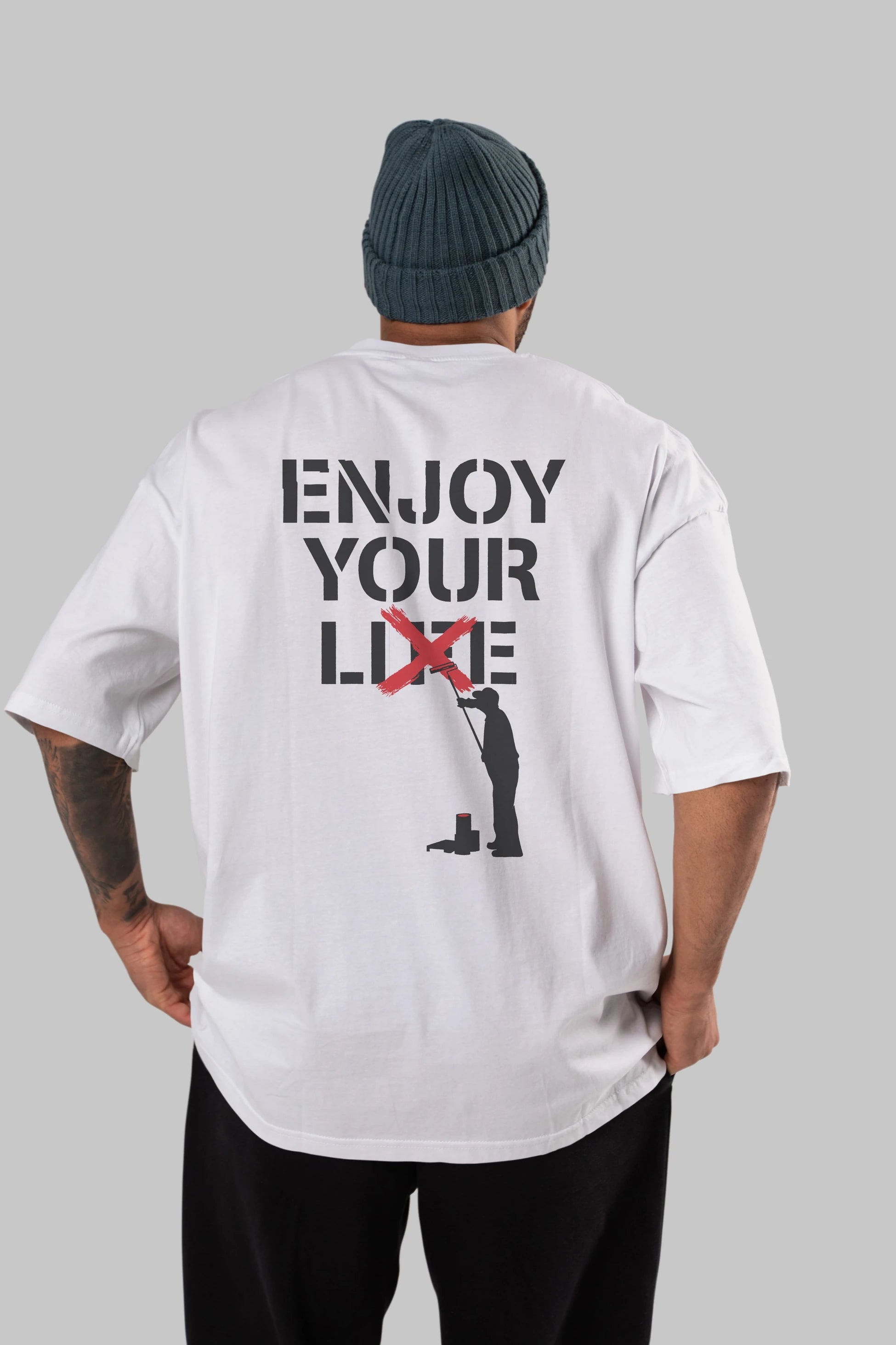 Enjoy Your Lie Arka Baskılı Oversize t-shirt %100 pamuk Erkek Kadın Unisex