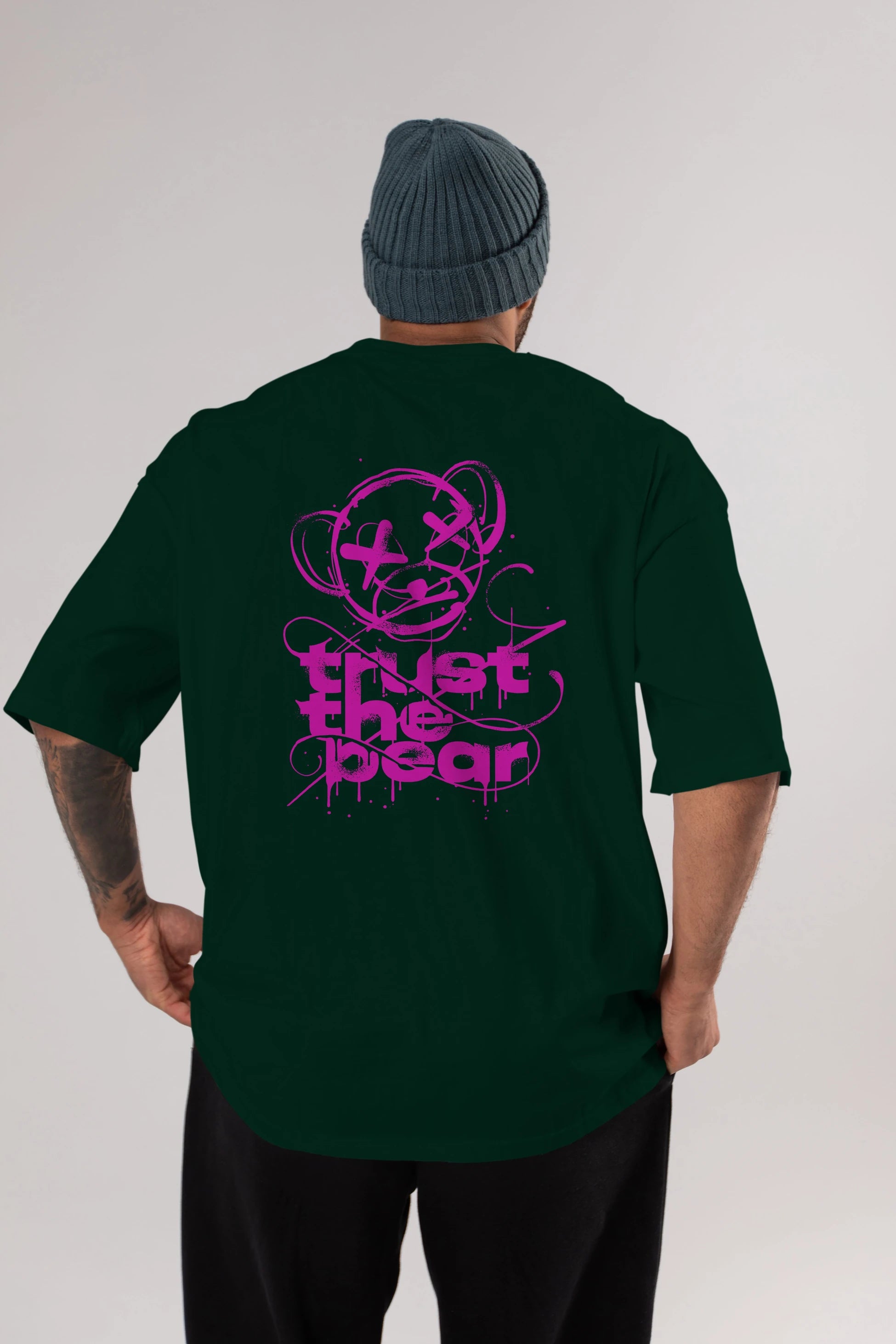 Trust The Bear 2 Arka Baskılı Oversize t-shirt Erkek Kadın Unisex