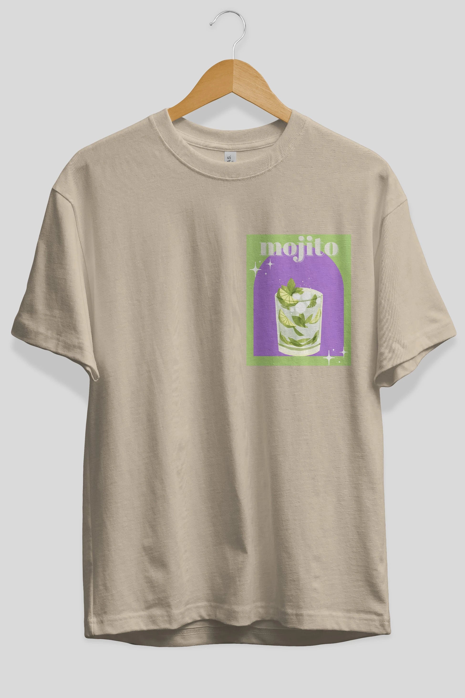 Mojito 3 Ön Sol Baskılı Oversize t-shirt Erkek Kadın Unisex %100 Pamuk Bisiklet Yaka tişort