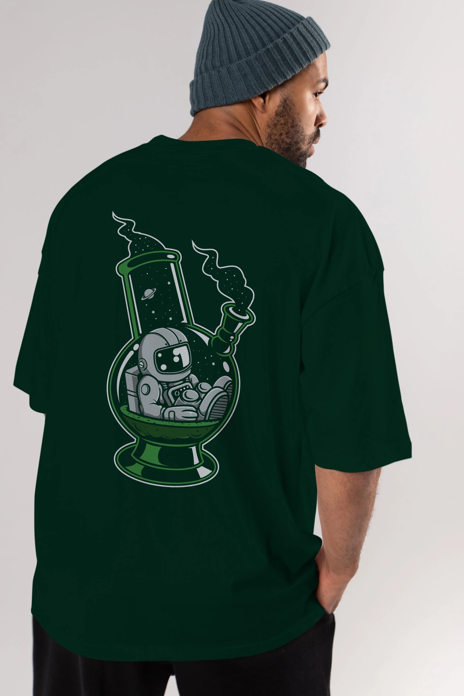 Astronaut Bong Arka Baskılı Oversize t-shirt Erkek Kadın Unisex