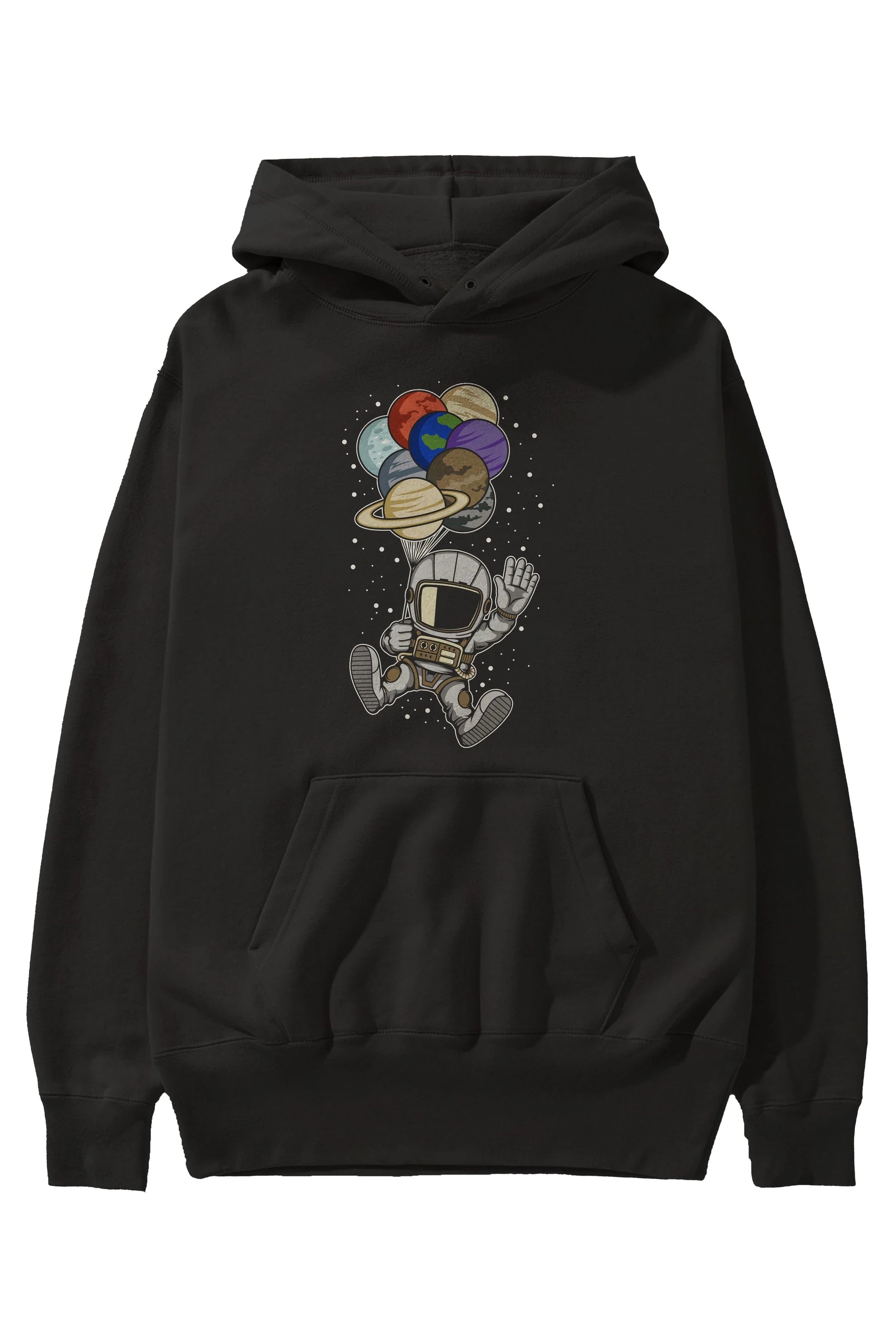 Astronaut Baloon Planets Ön Baskılı Hoodie Oversize Kapüşonlu Sweatshirt Erkek Kadın Unisex