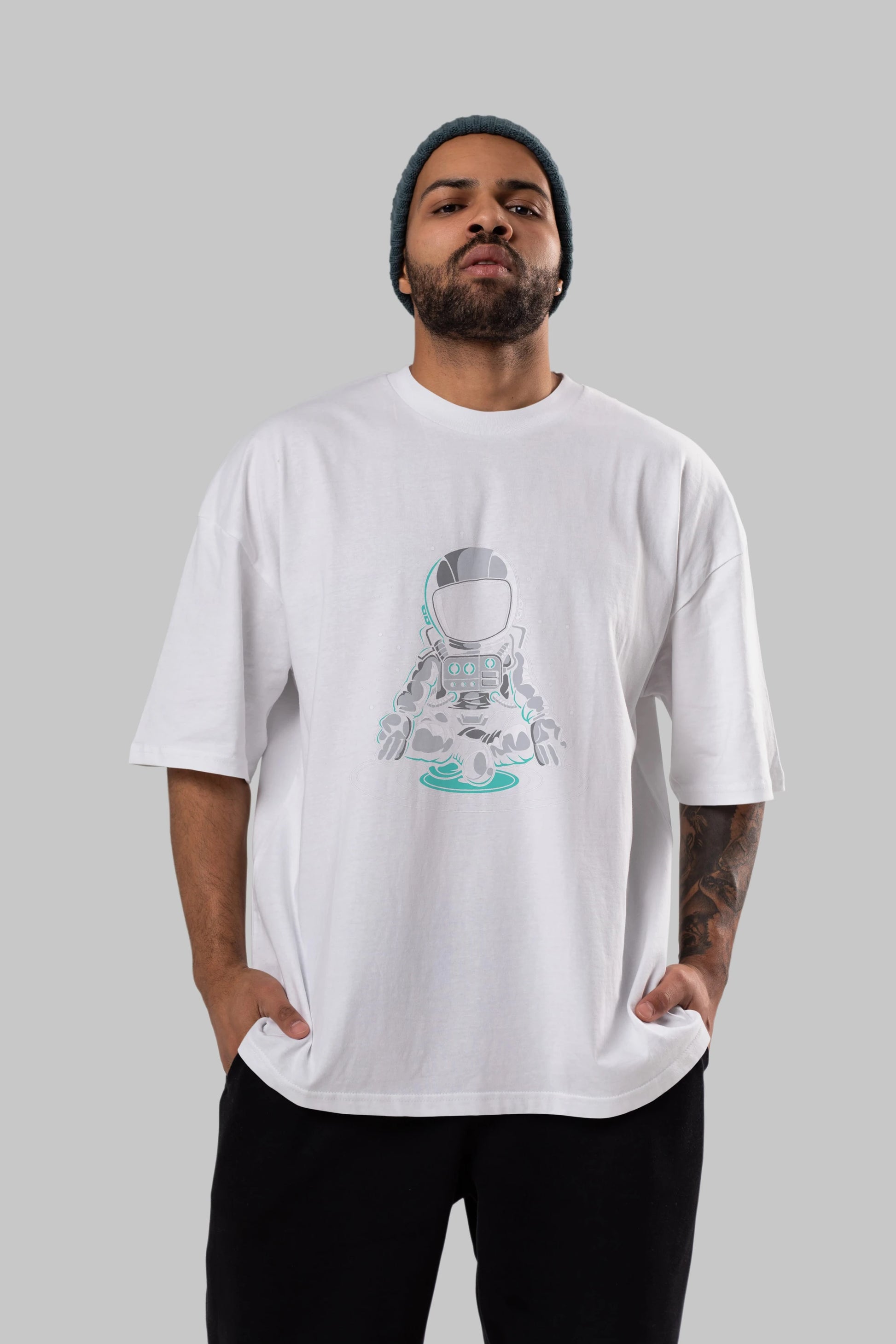 Astronaut Meditation Ön Baskılı Oversize t-shirt Erkek Kadın Unisex