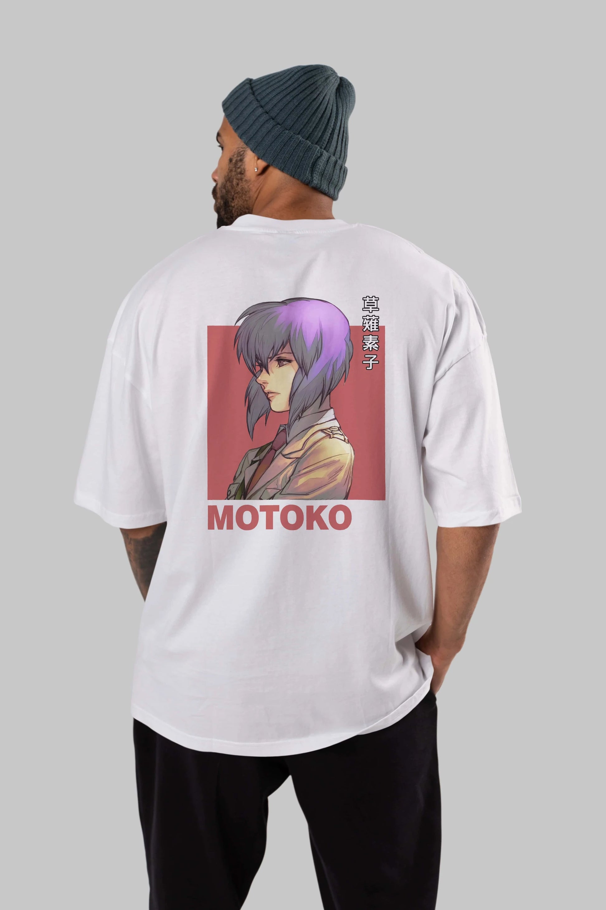 Motoko Kusanagi 12 Anime Arka Baskılı Oversize t-shirt Erkek Kadın Unisex
