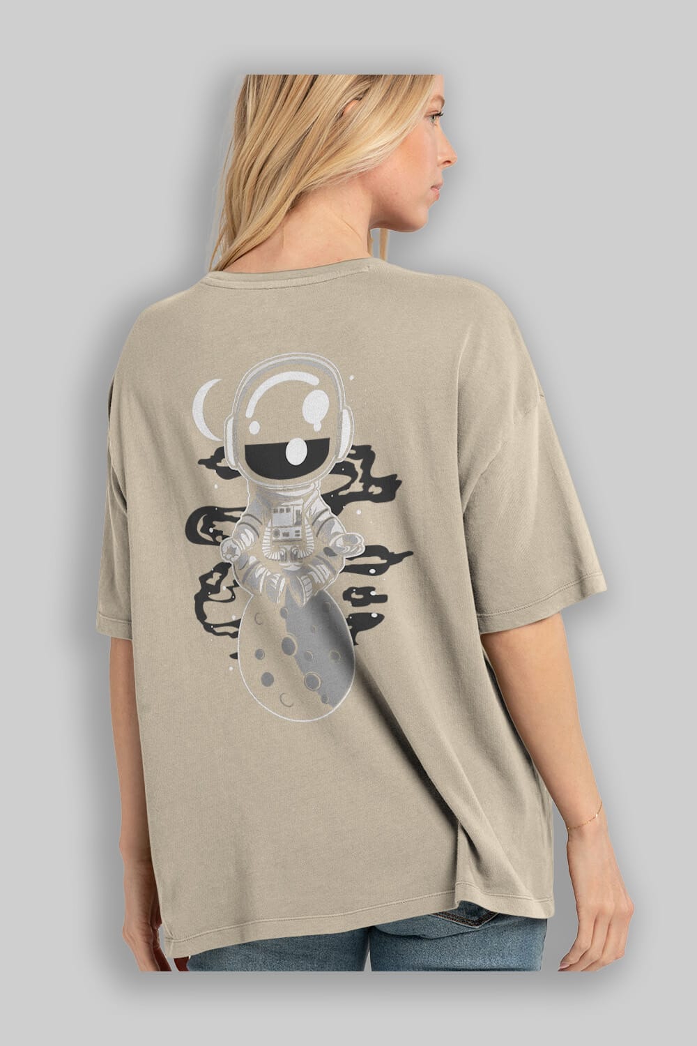 Astronaut Yoga Arka Baskılı Oversize t-shirt Erkek Kadın Unisex