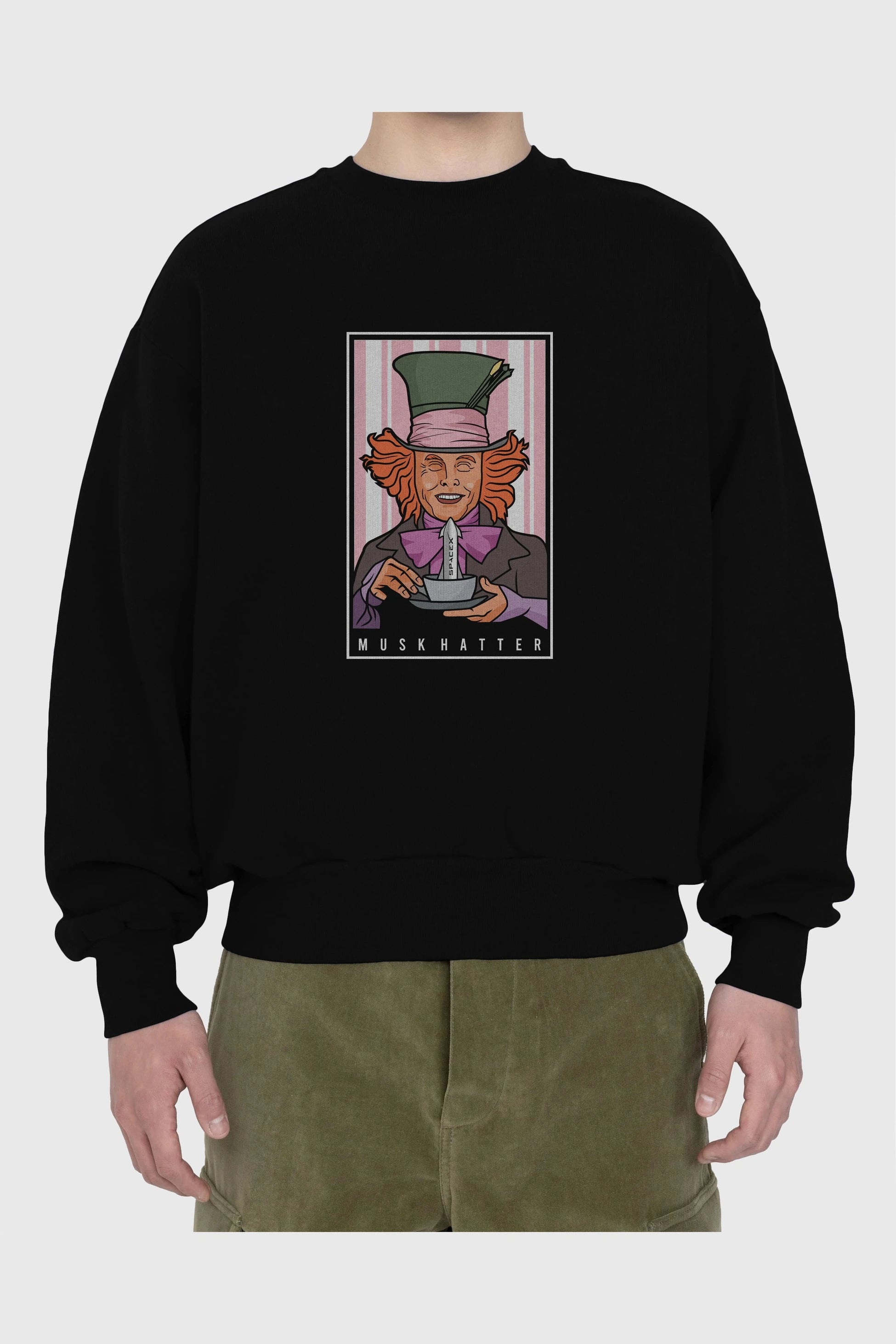 Mad Hatter Elon Musk Ön Baskılı Oversize Sweatshirt Erkek Kadın Unisex