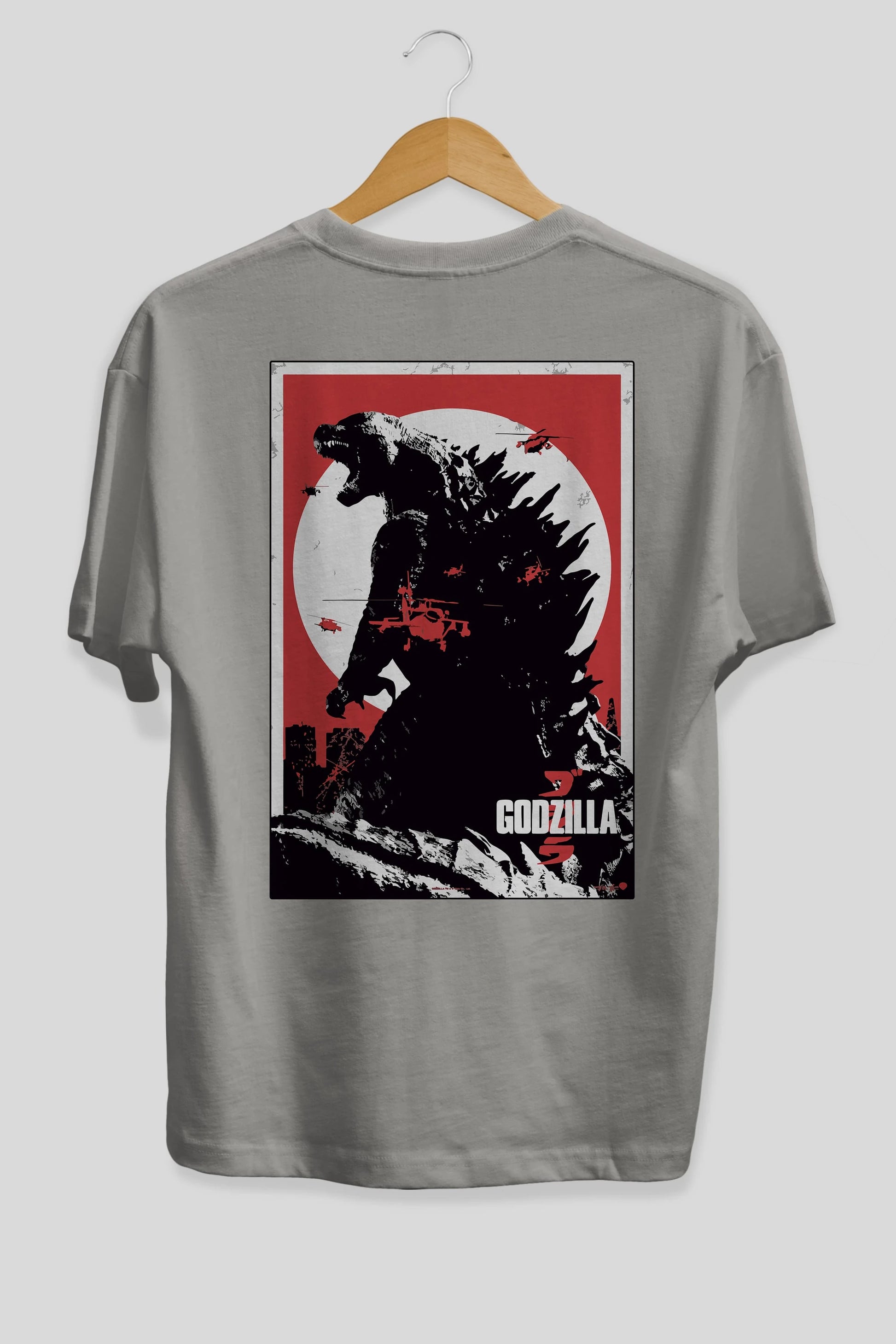 Godzilla (2) Arka Baskılı Oversize t-shirt Erkek Kadın Unisex %100 Pamuk Bisiklet Yaka tişort