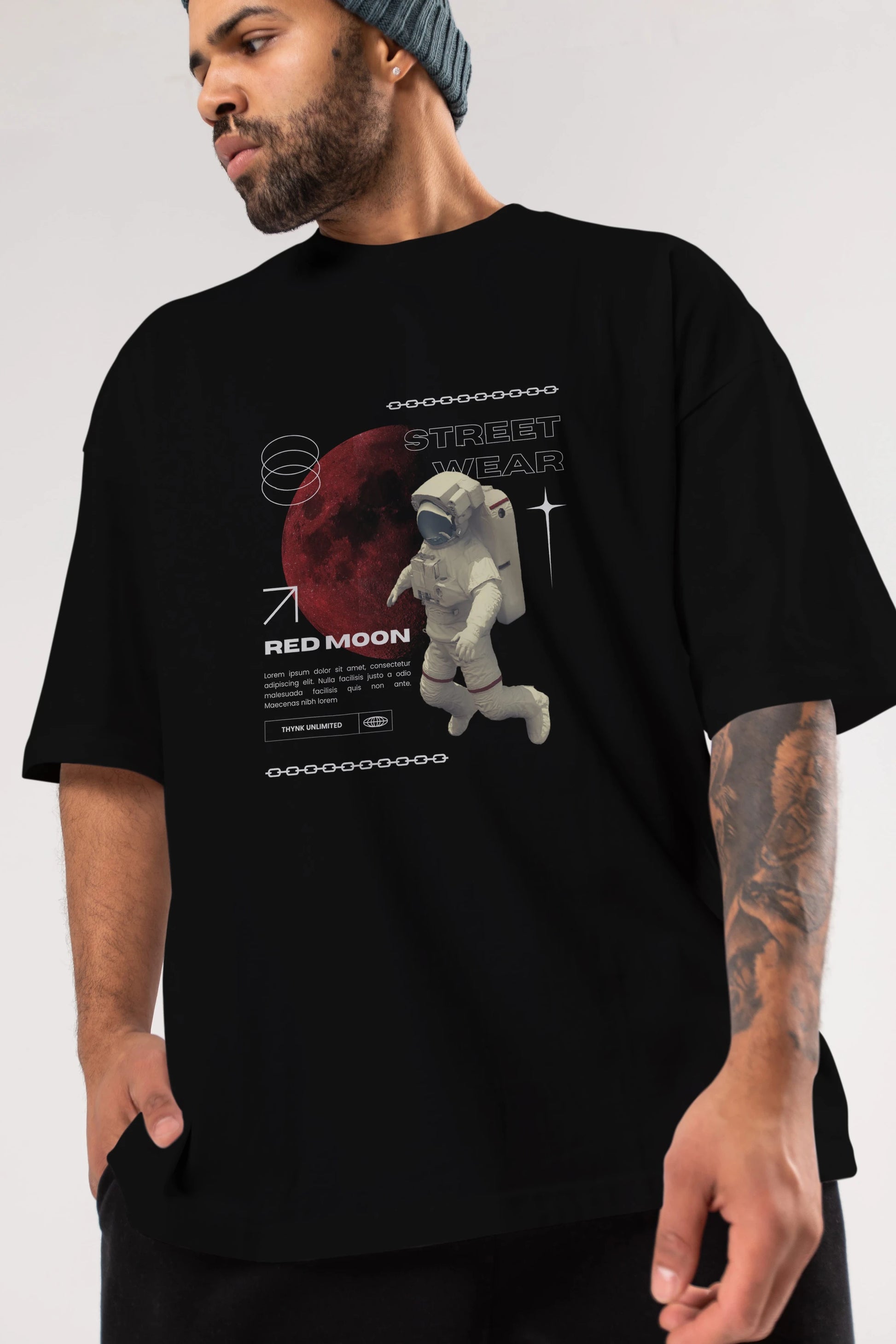 Red Moon Streetwear Ön Baskılı Oversize t-shirt Erkek Kadın Unisex