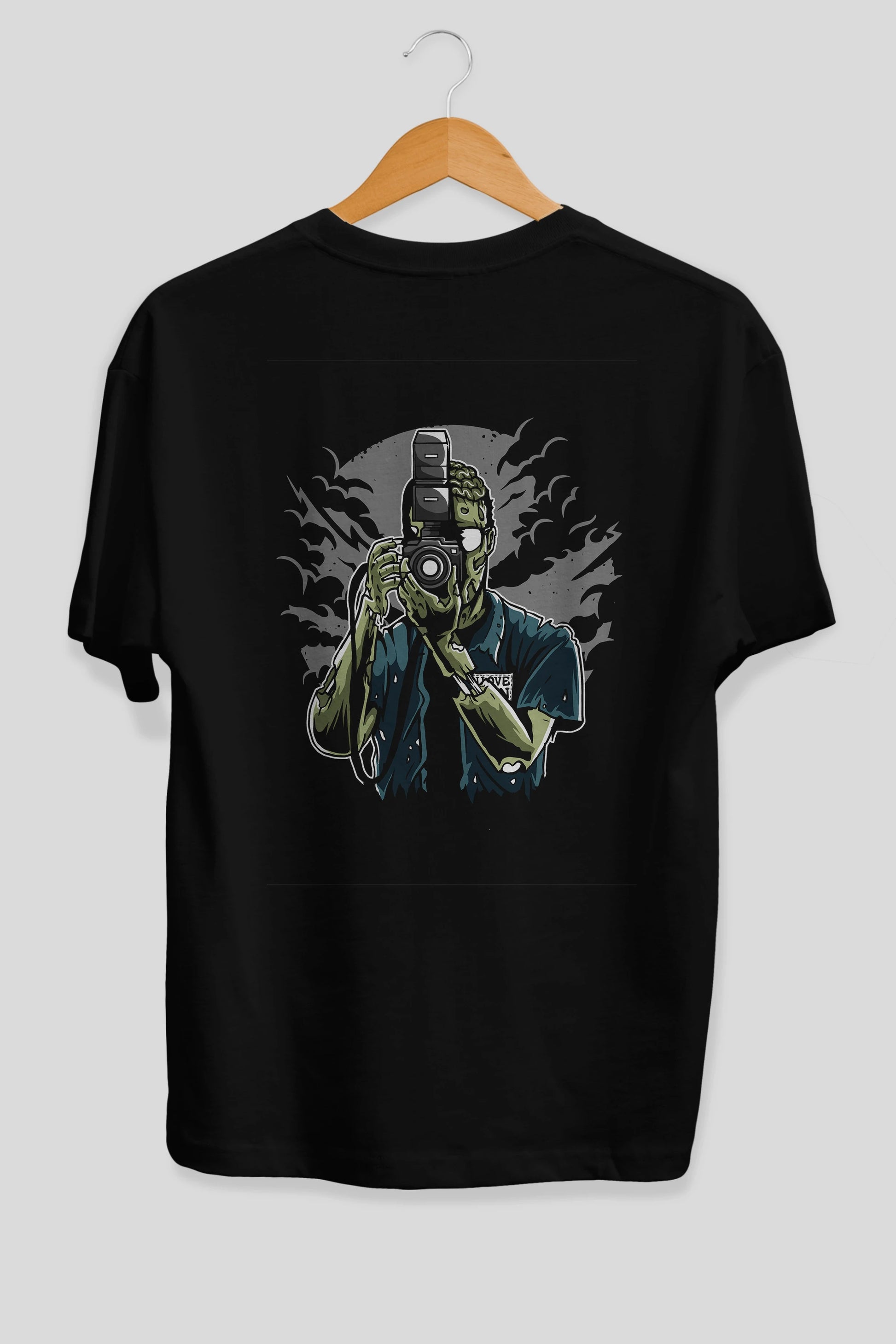 Zombie Photographer Arka Baskılı Oversize t-shirt Erkek Kadın Unisex %100 Pamuk