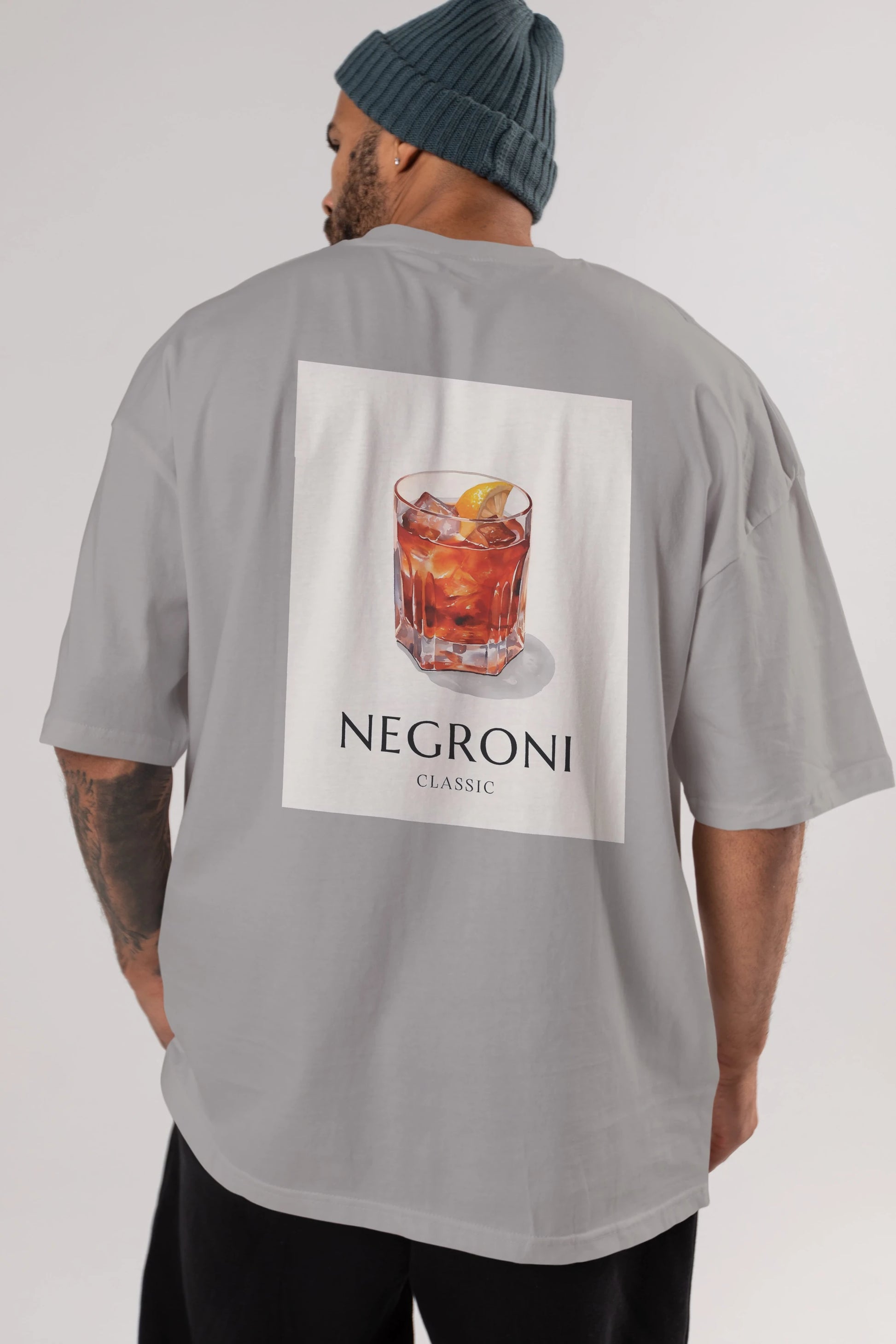 Negroni Classic Arka Baskılı Oversize t-shirt Erkek Kadın Unisex %100 Pamuk Bisiklet Yaka tişort