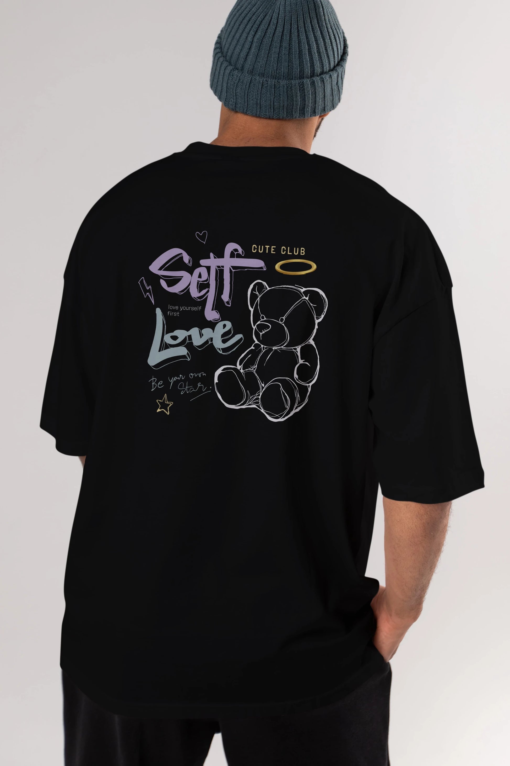 Self Love Bear Arka Baskılı Oversize t-shirt Erkek Kadın Unisex