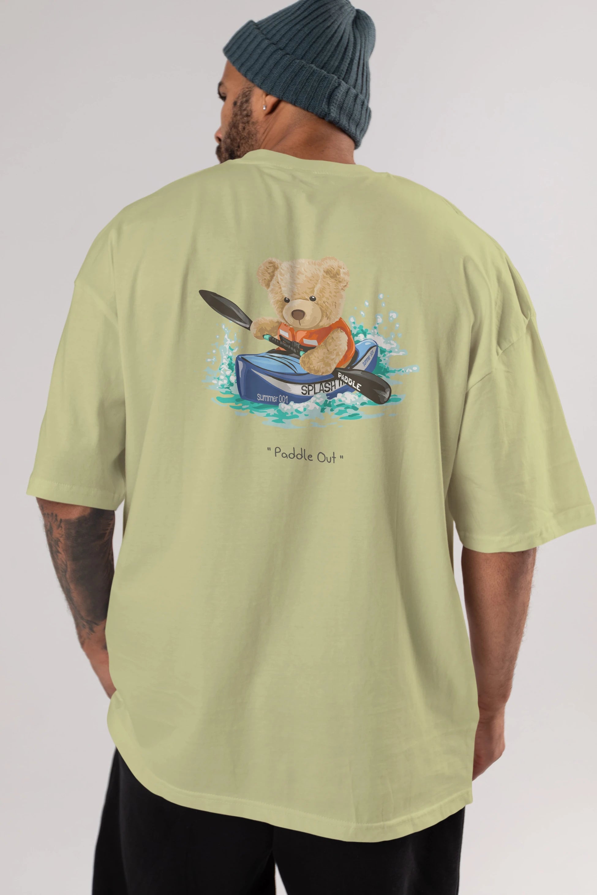 Teddy Bear Paddle Out Arka Baskılı Oversize t-shirt Erkek Kadın Unisex %100 Pamuk