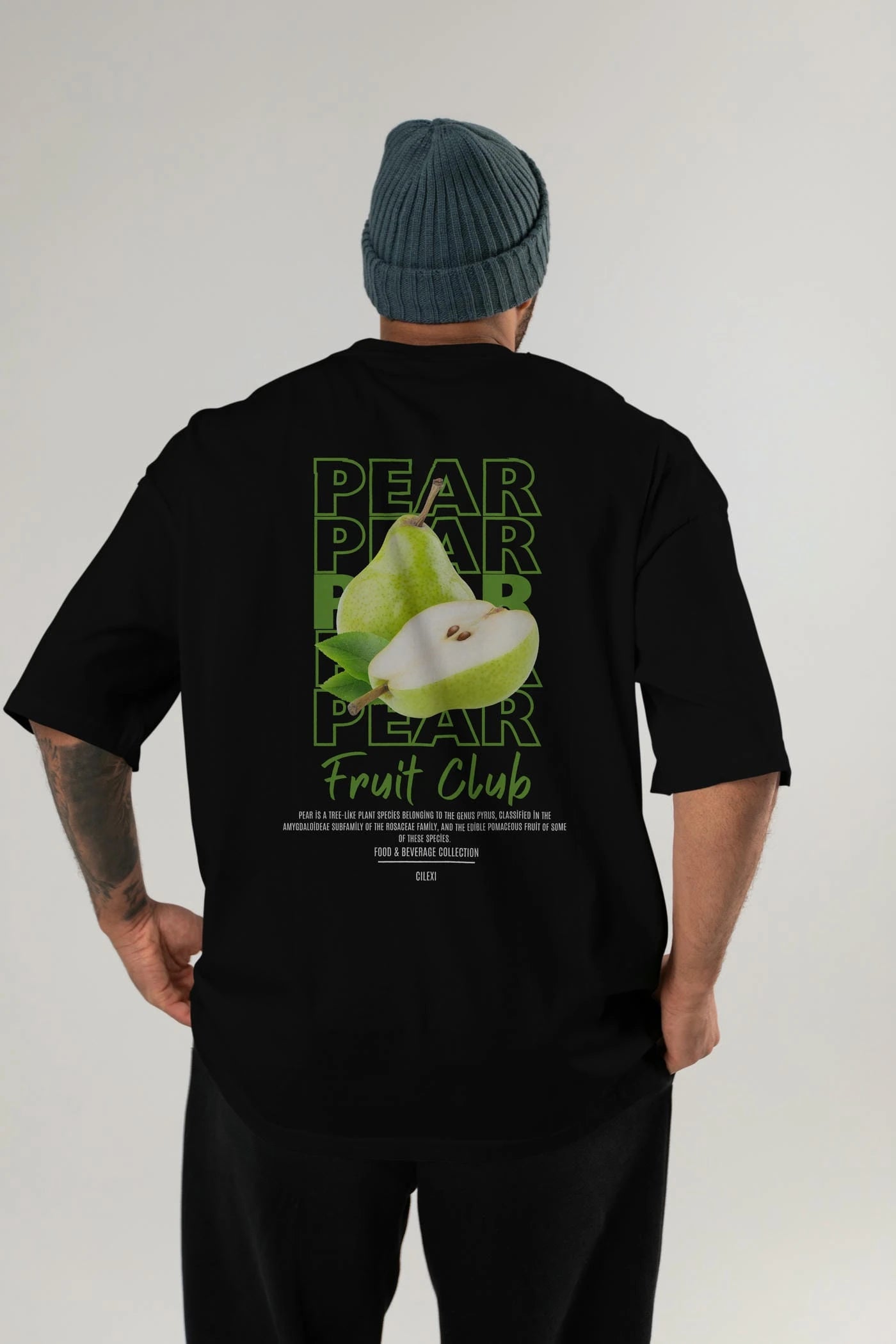 Pear Arka Baskılı Oversize t-shirt Erkek Kadın Pamuk Bisiklet Yaka tişort