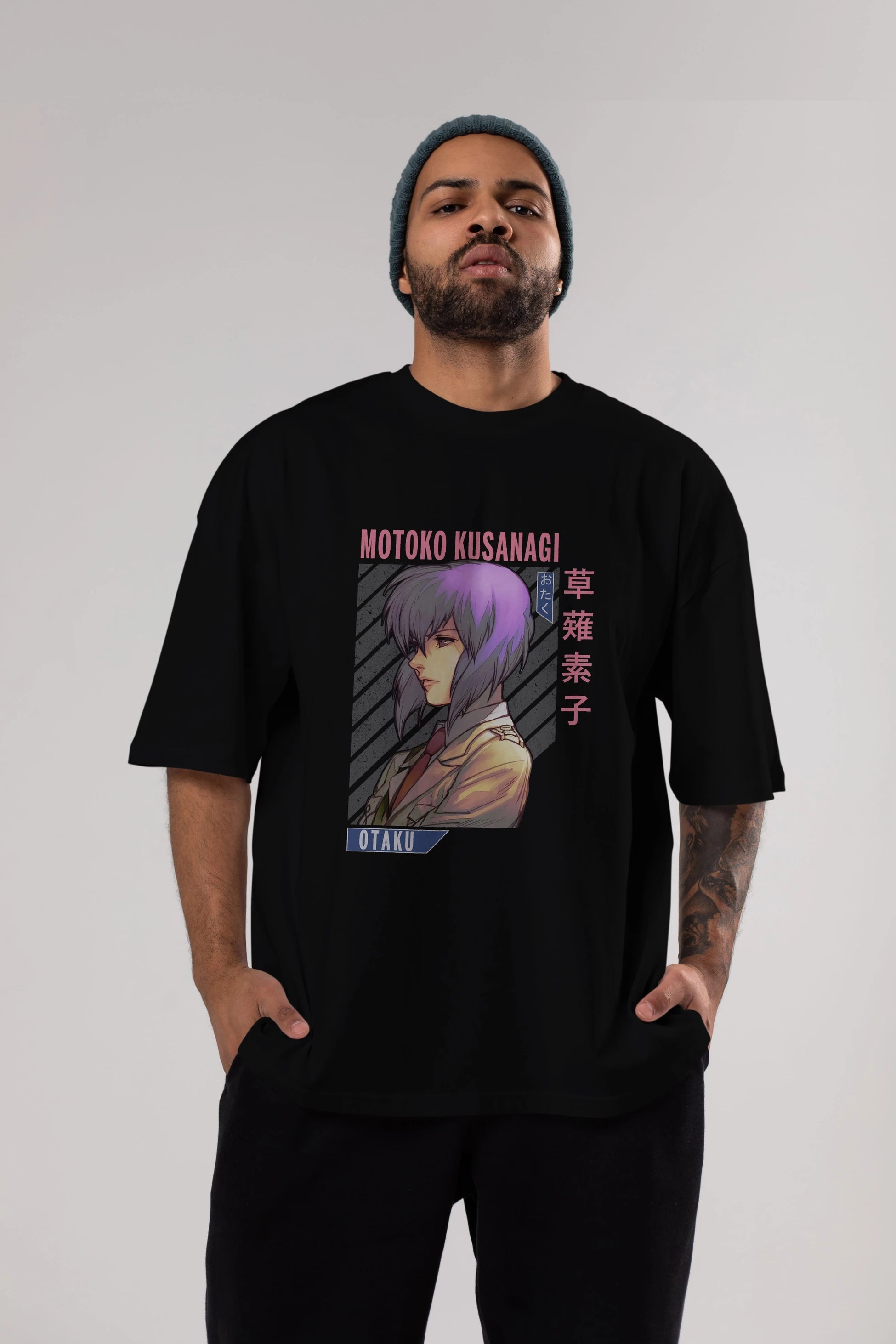 Motoko Kusanagi 4 Anime Ön Baskılı Oversize t-shirt %100 pamuk Erkek Kadın Unisex