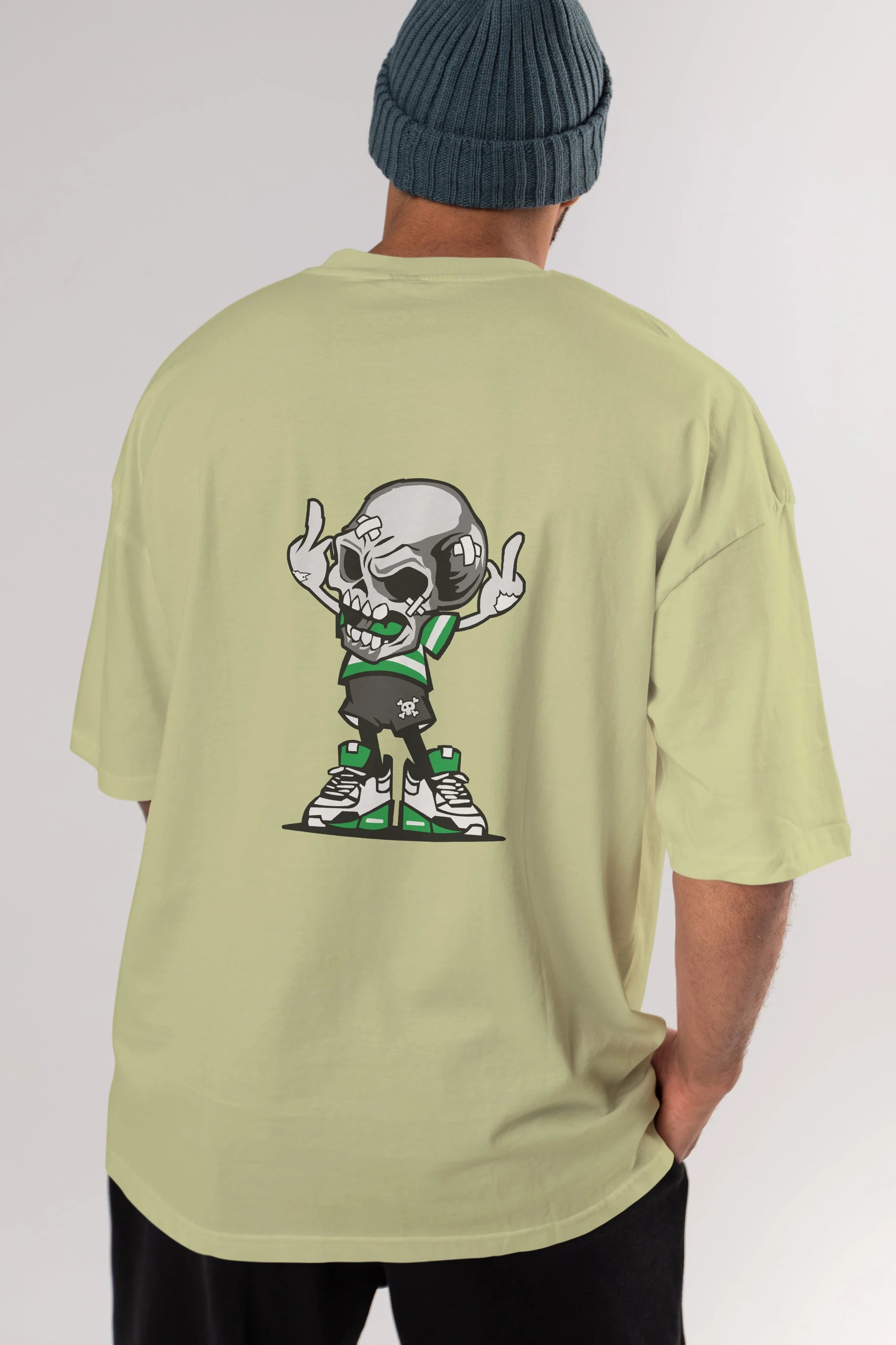 Skull F Hand Arka Baskılı Oversize t-shirt Erkek Kadın Unisex %100 Pamuk tişort