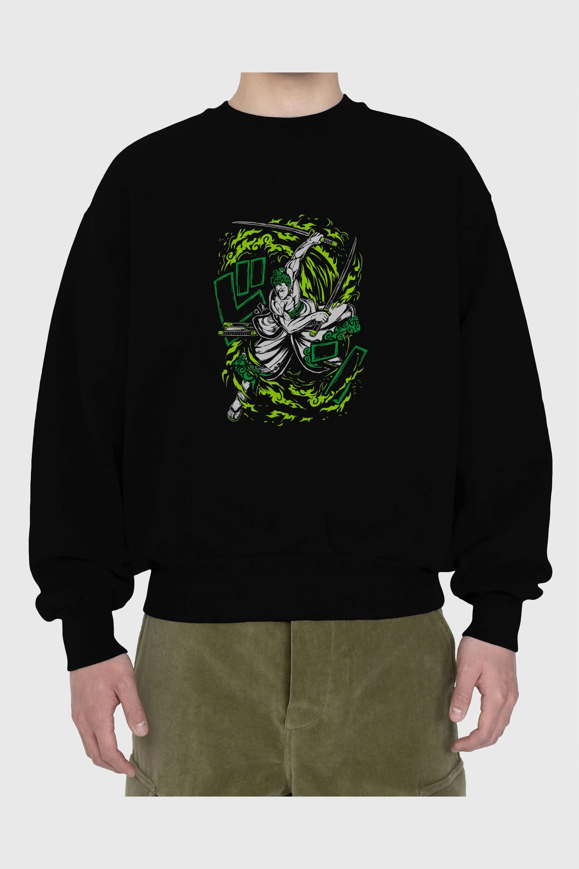 ZORO-ONE PIECE (2) Anime Ön Baskılı Oversize Sweatshirt Erkek Kadın Unisex