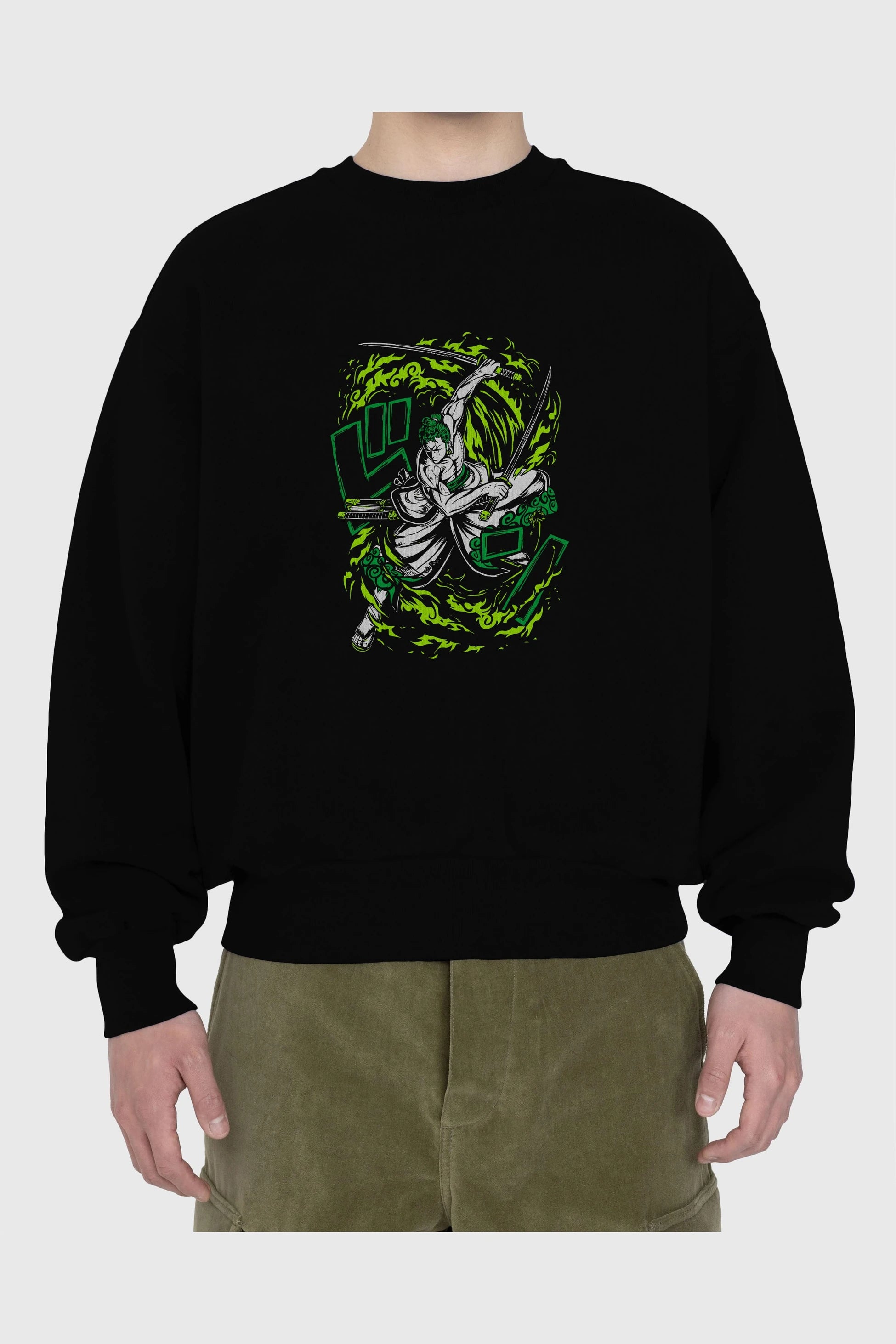 ZORO-ONE PIECE (2) Anime Ön Baskılı Oversize Sweatshirt Erkek Kadın Unisex