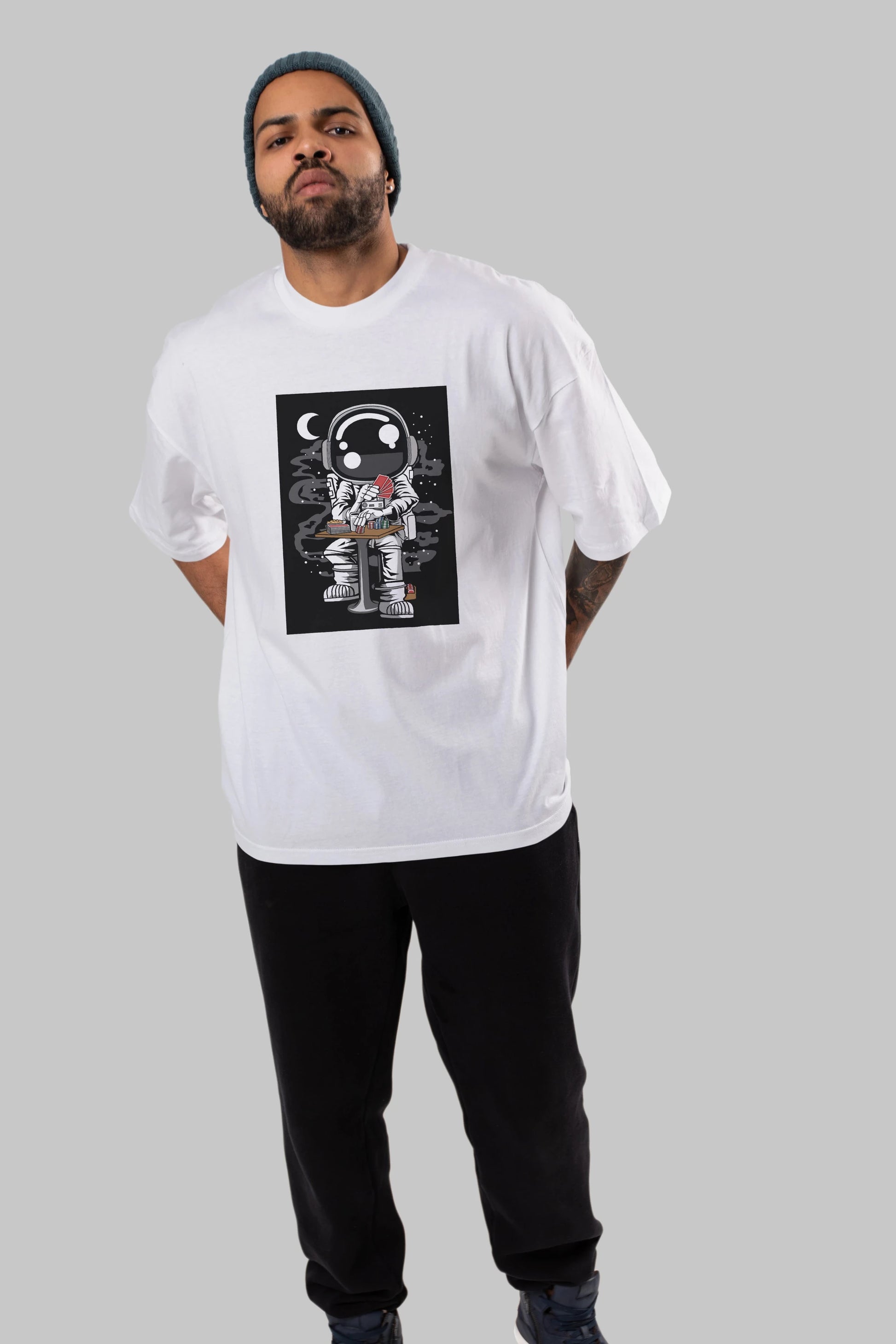 Astronaut Gambler Ön Baskılı Oversize t-shirt Erkek Kadın Unisex