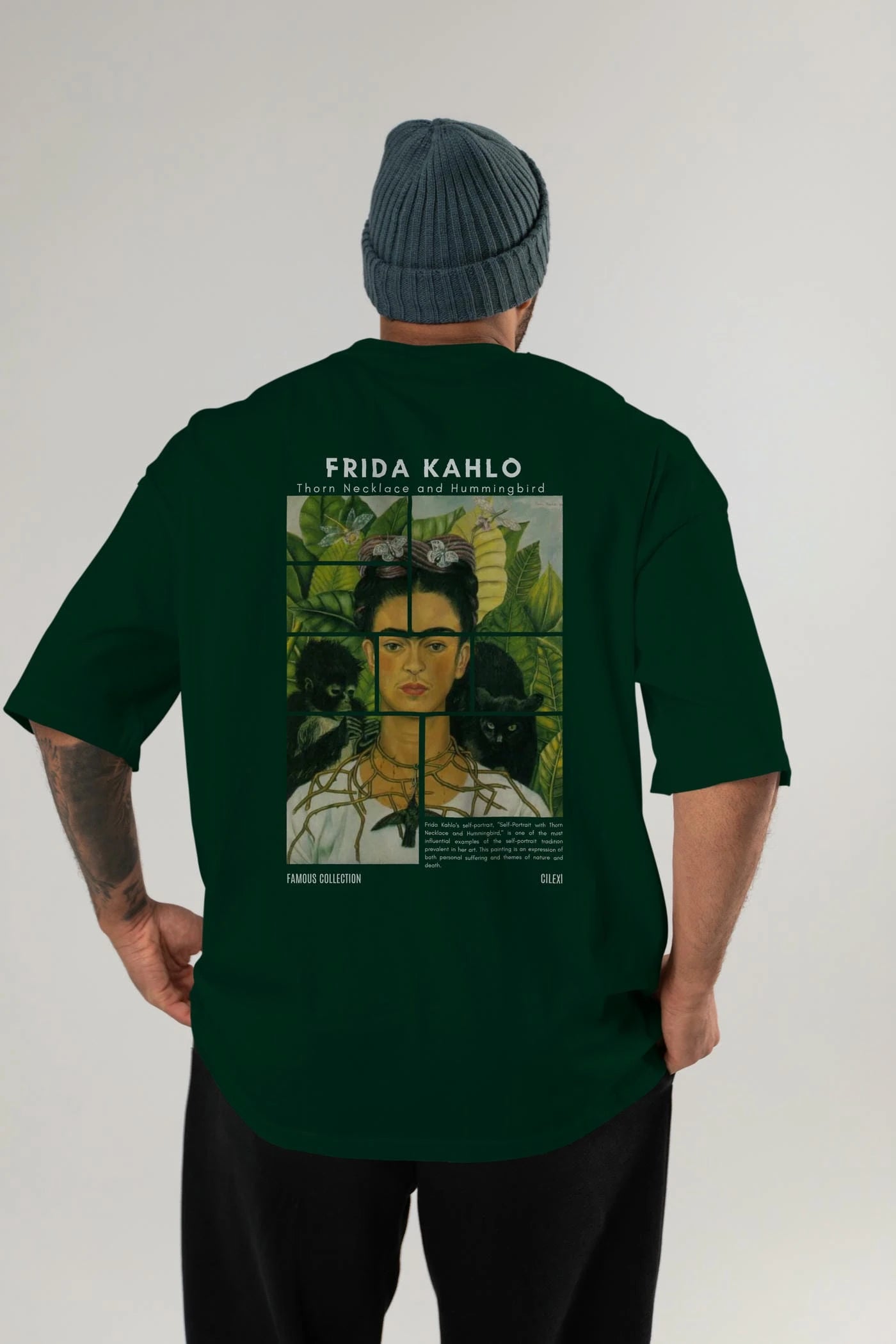 Frida Kahlo Arka Baskılı Oversize t-shirt Erkek Kadın Bisiklet Yaka Pamuk tişort