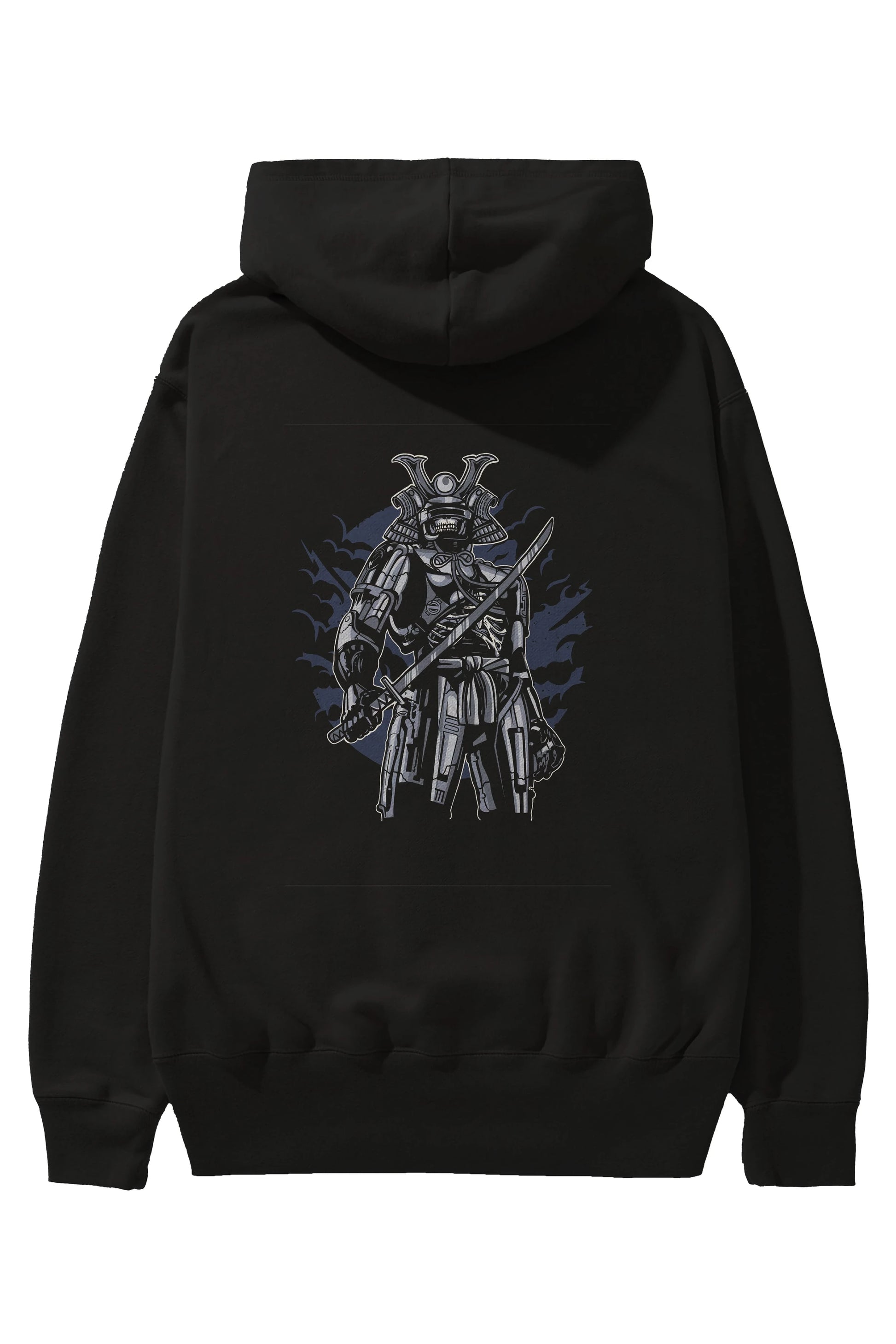 Samurai Robot Skull Arka Baskılı Hoodie Oversize Kapüşonlu Sweatshirt Erkek Kadın Unisex