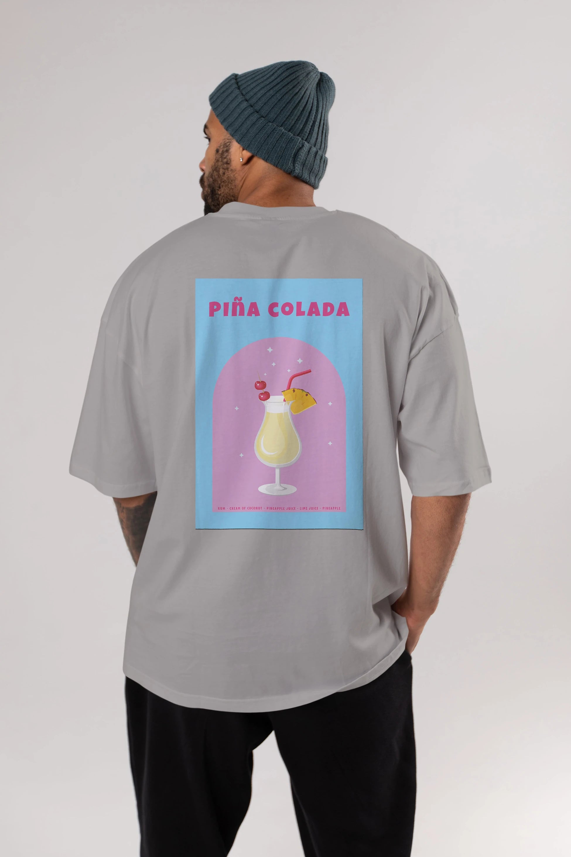 Pina Colada 2 Arka Baskılı Oversize t-shirt Erkek Kadın Unisex %100 Pamuk Bisiklet Yaka tişort