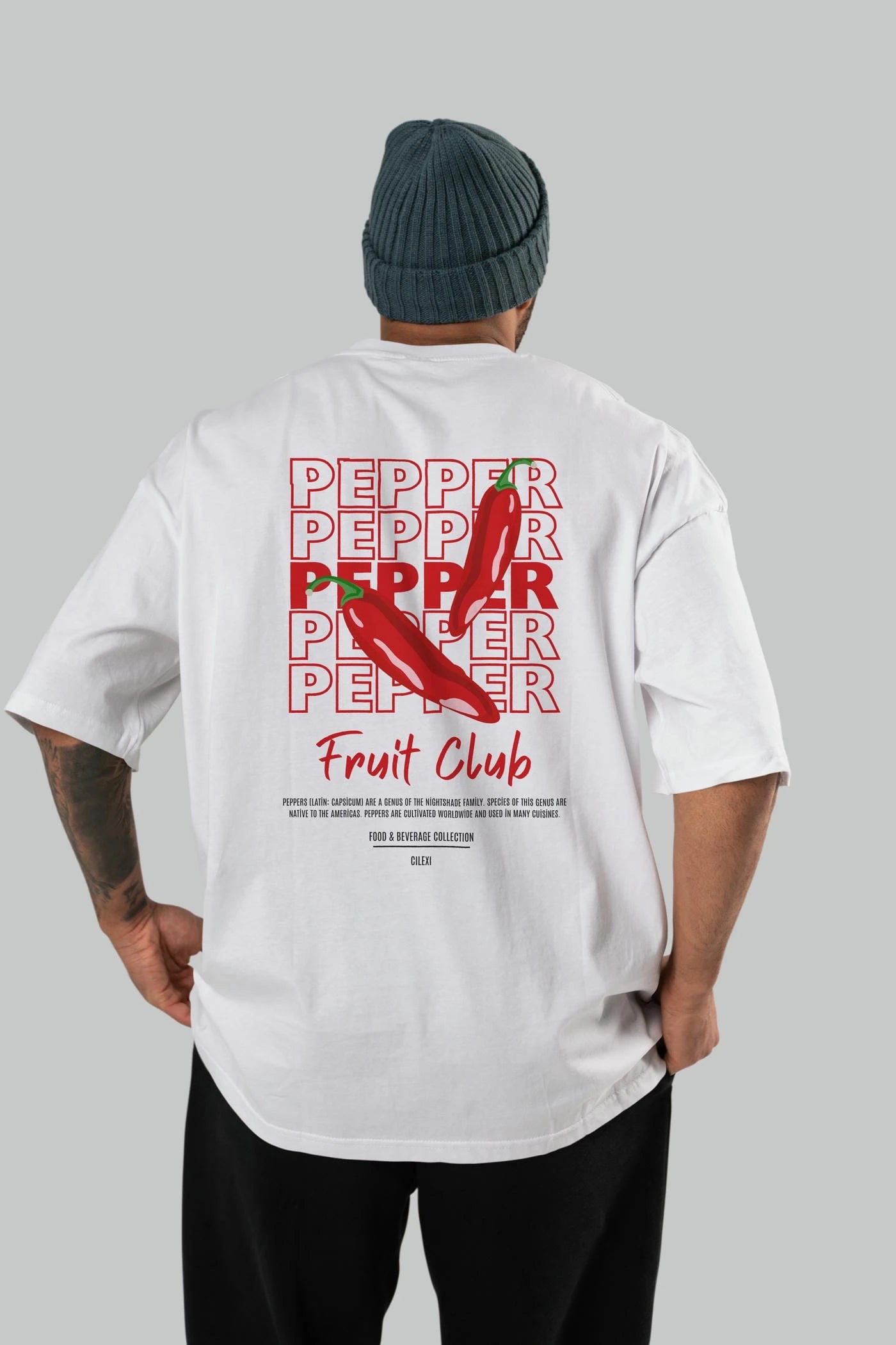 Pepper Arka Baskılı Oversize t-shirt Erkek Kadın Pamuk Bisiklet Yaka tişort