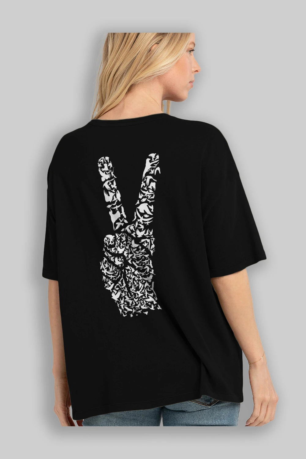 Peace Arka Baskılı Oversize t-shirt %100 pamuk Erkek Kadın Unisex