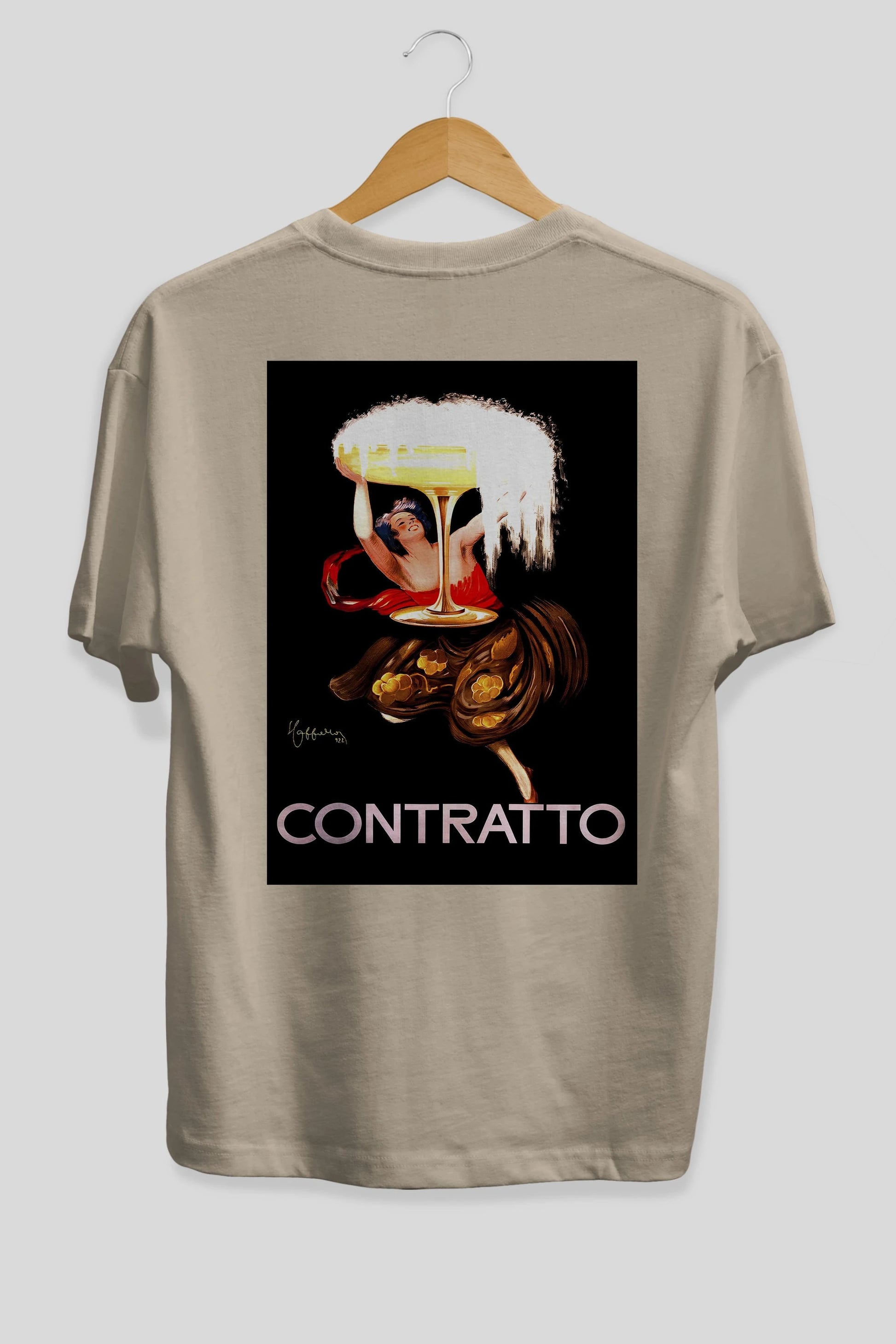 Contratto Arka Baskılı Oversize t-shirt Erkek Kadın Unisex %100 Pamuk Bisiklet Yaka tişort