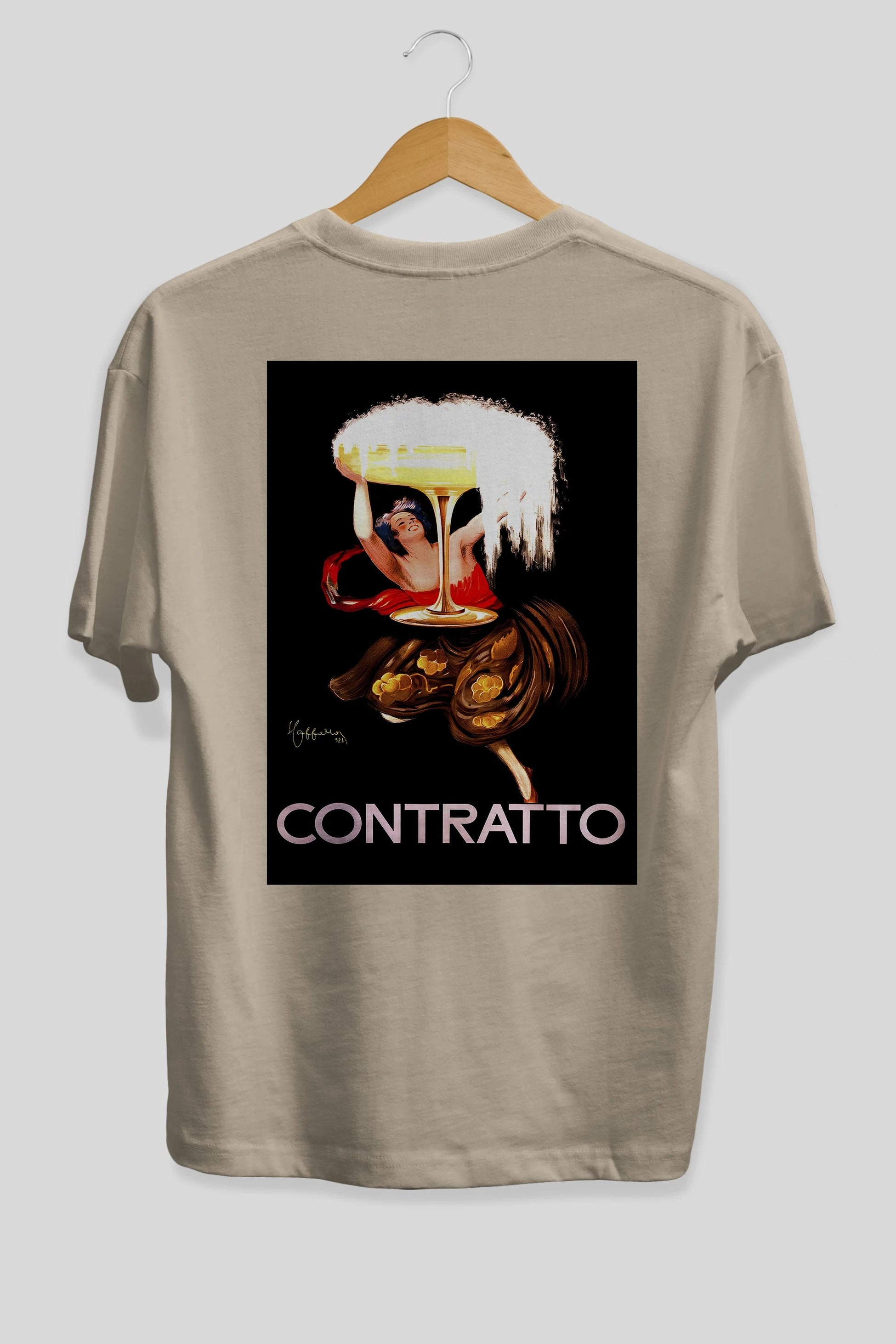 Contratto Arka Baskılı Oversize t-shirt Erkek Kadın Unisex %100 Pamuk Bisiklet Yaka tişort
