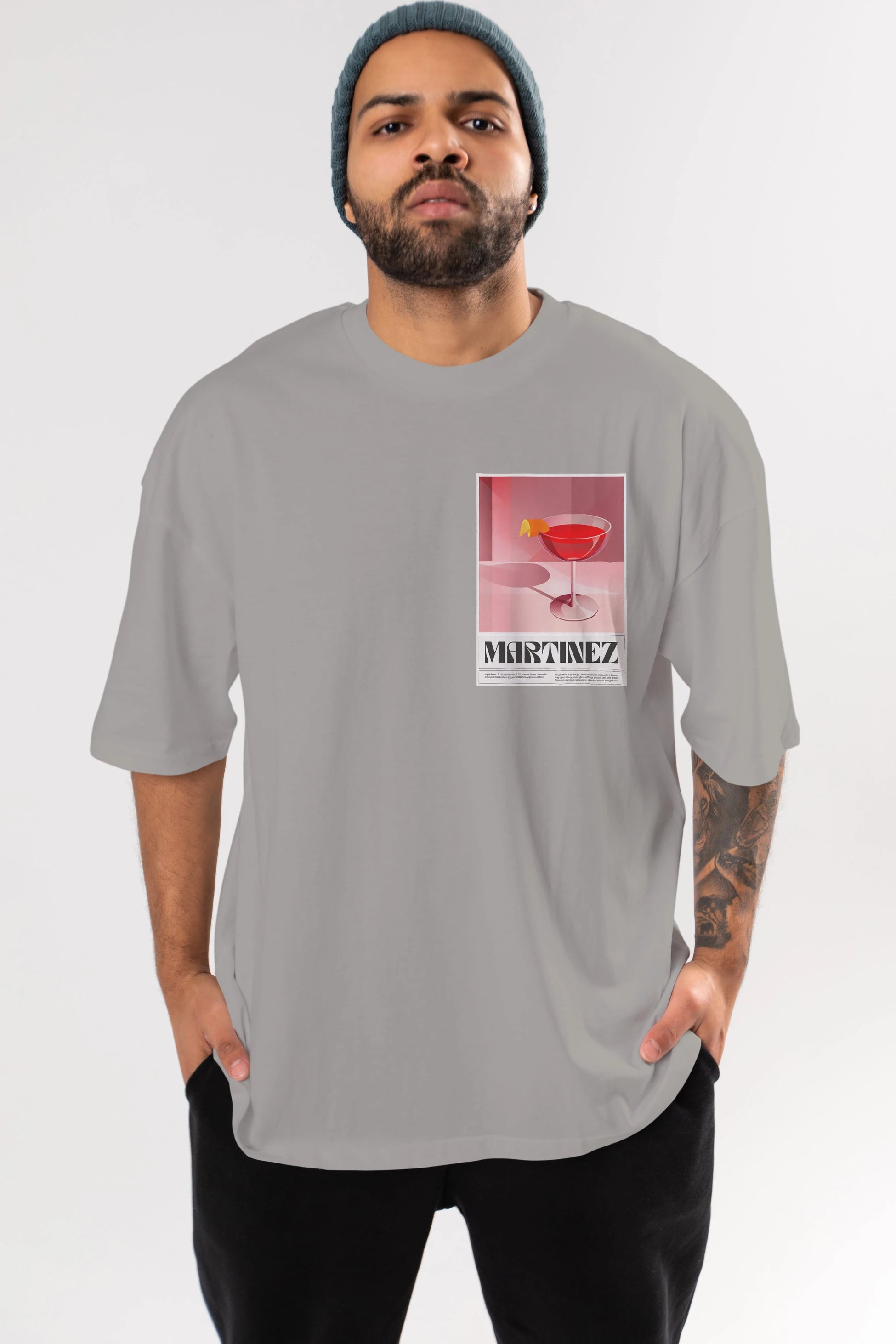 Martinez Ön Sol Baskılı Oversize t-shirt Erkek Kadın Unisex %100 Pamuk Bisiklet Yaka tişort
