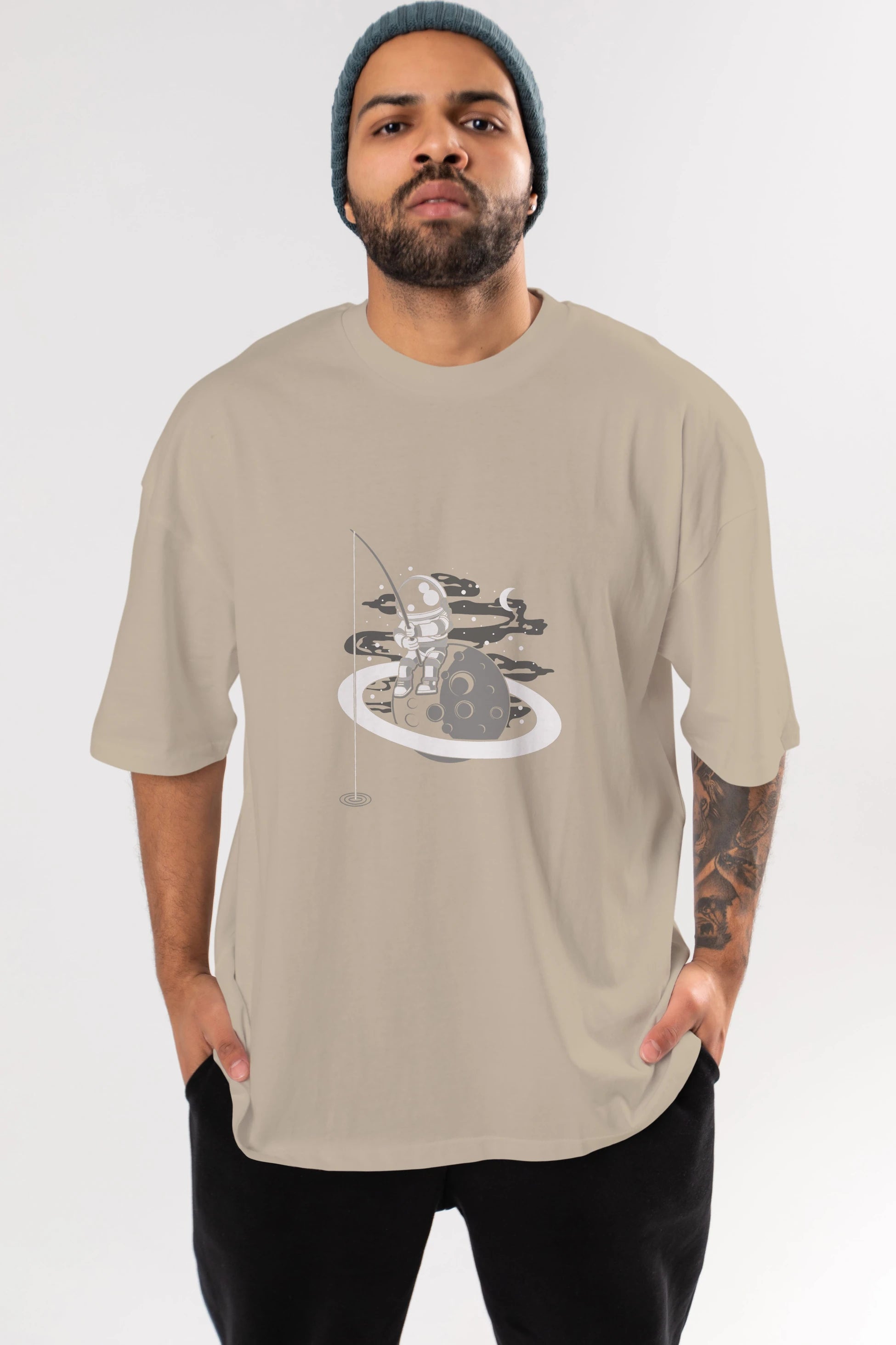 Astronaut  Fishing Ön Baskılı Oversize t-shirt Erkek Kadın Unisex