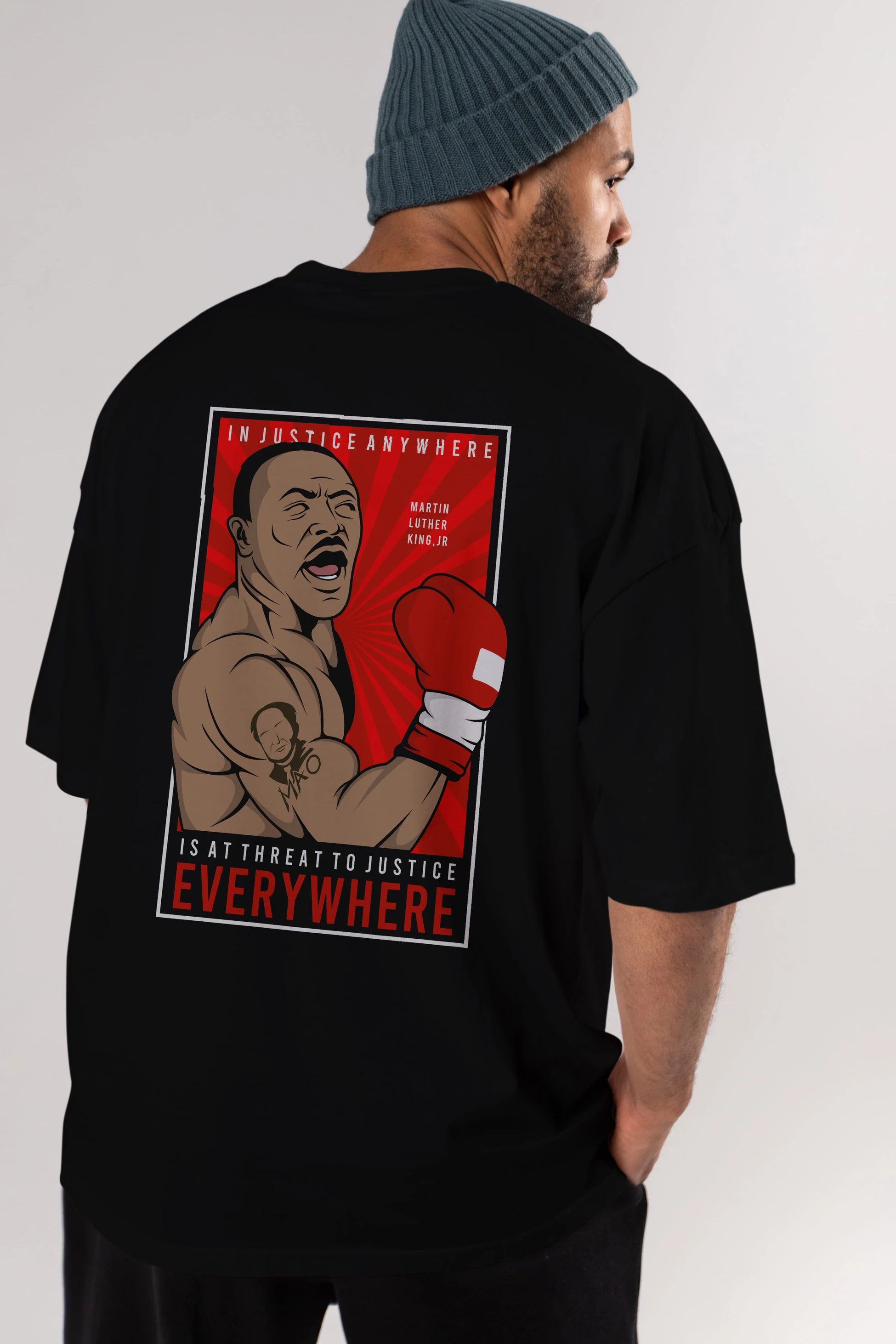 Luther King Boxer Arka Baskılı Oversize t-shirt Erkek Kadın Unisex %100 Pamuk tişort