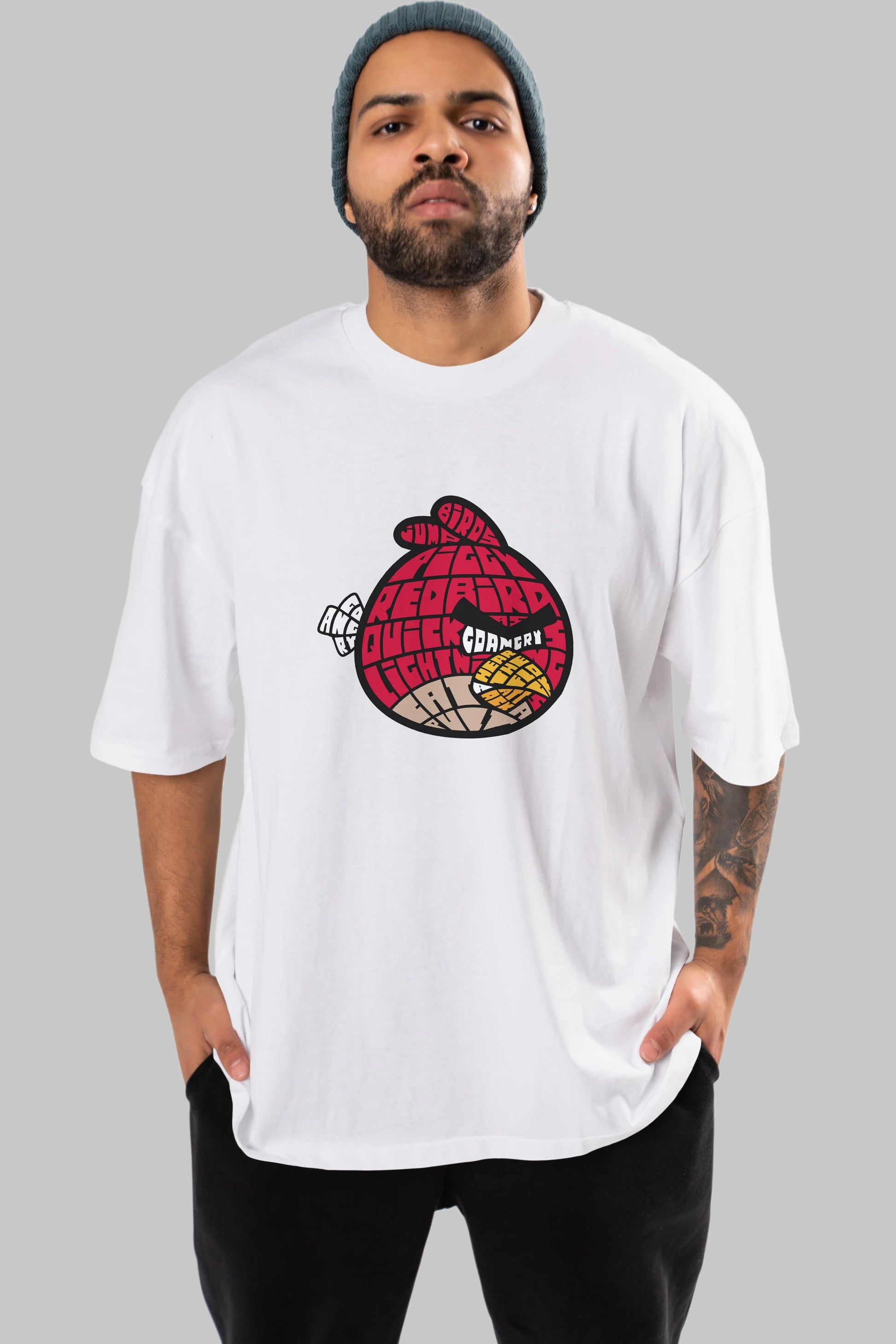 Bird With Anger Ön Baskılı Oversize t-shirt %100 pamuk Erkek Kadın Unisex