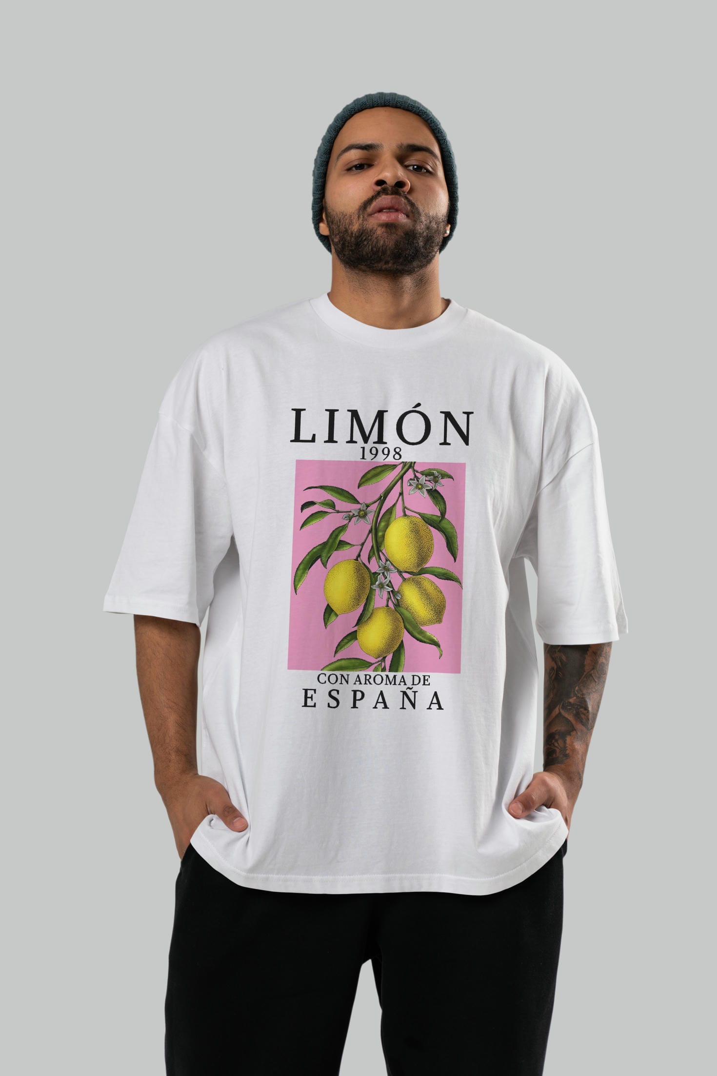 Limon Espana Ön Baskılı Oversize t-shirt Erkek Kadın Pamuk Bisiklet Yaka tişort