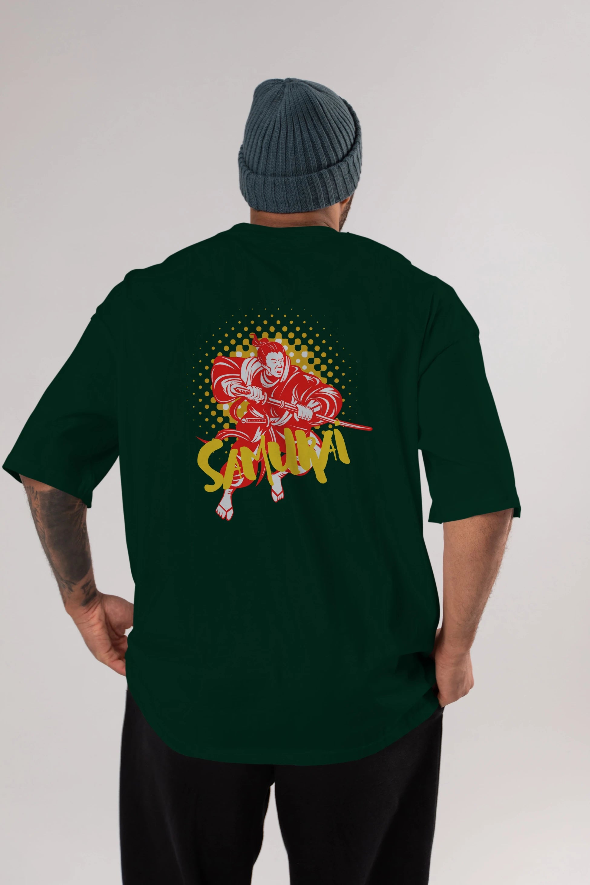 Samurai Arka Baskılı Oversize t-shirt Erkek Kadın Unisex