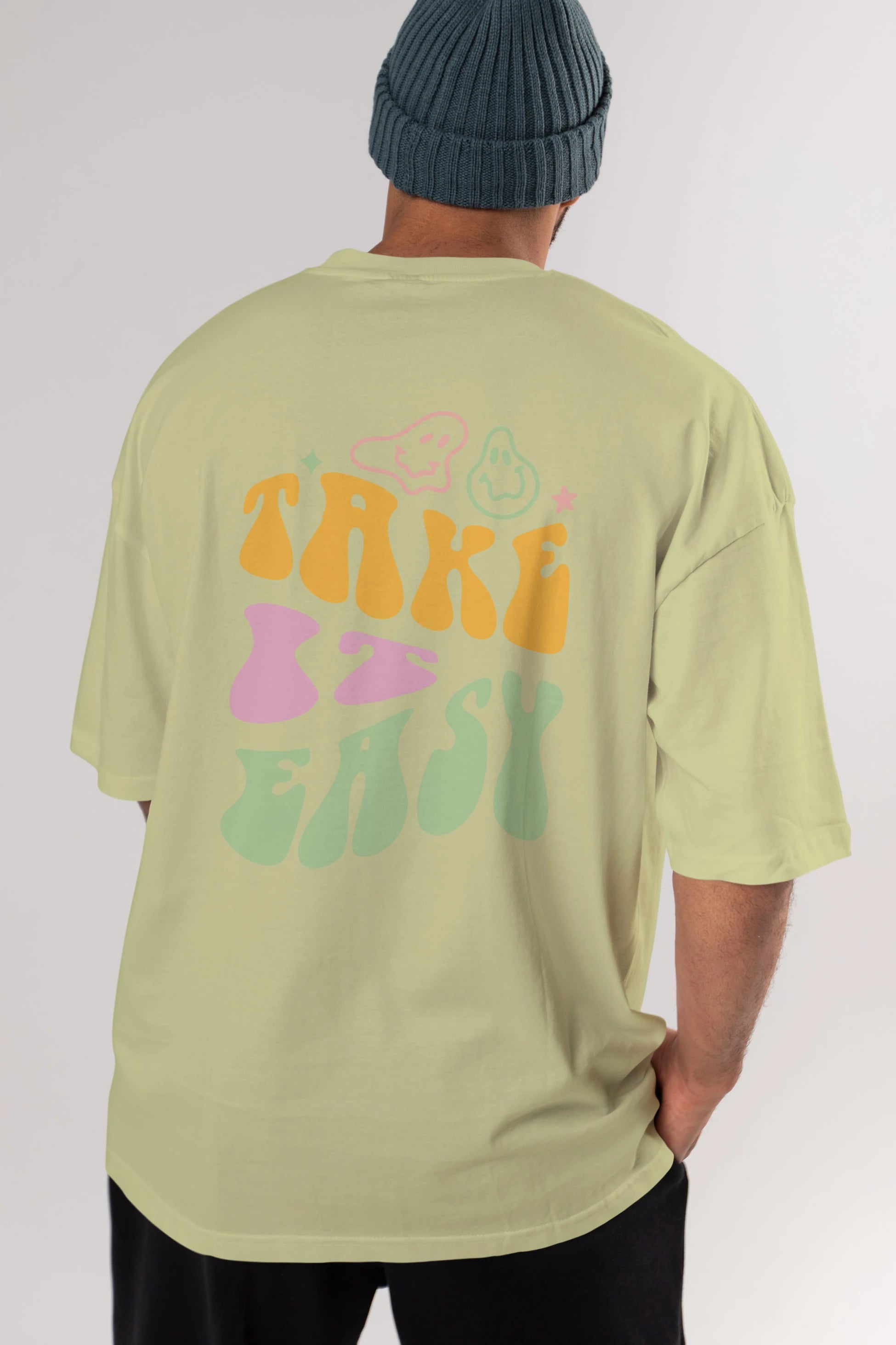 Take it Easy Yazılı Arka Baskılı Oversize t-shirt Erkek Kadın Unisex