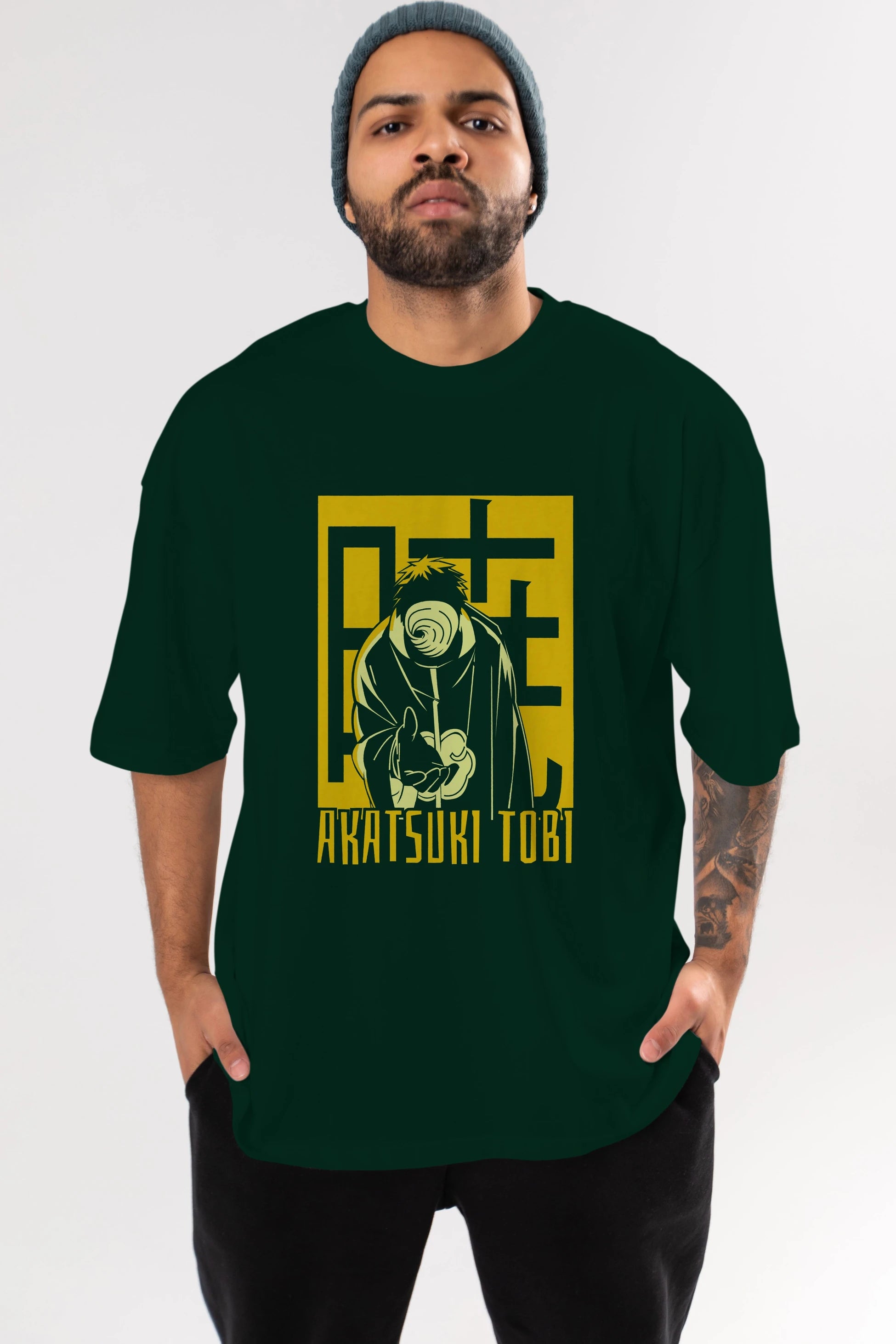 AKATSUKI OBITO NARUTO Anime Ön Baskılı Oversize t-shirt %100 pamuk Erkek Kadın Unisex