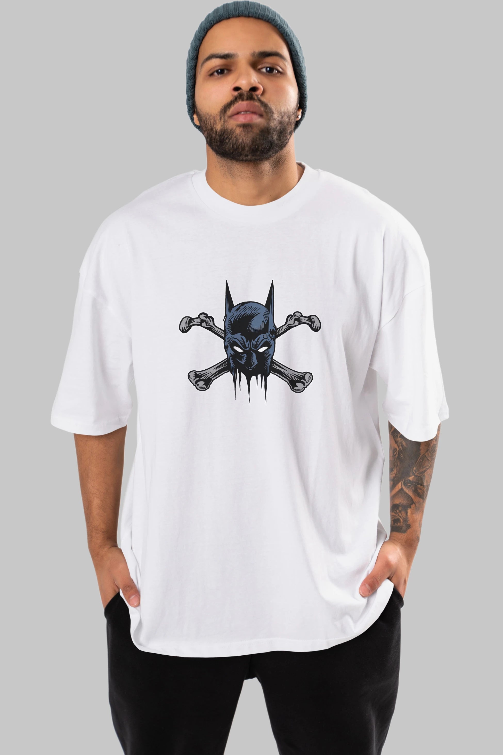 Batbones Ön Baskılı Oversize t-shirt Erkek Kadın Unisex %100 Pamuk tişort