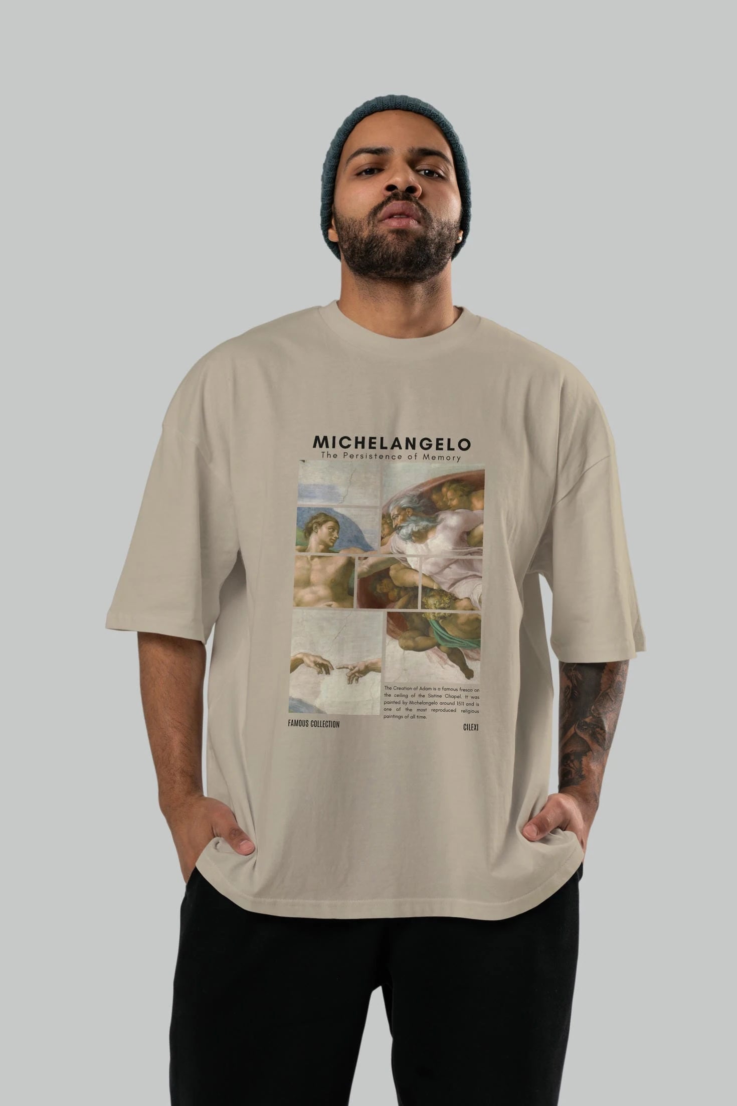 Michelangelo ön Baskılı Oversize t-shirt Erkek Kadın Bisiklet Yaka Pamuk tişort