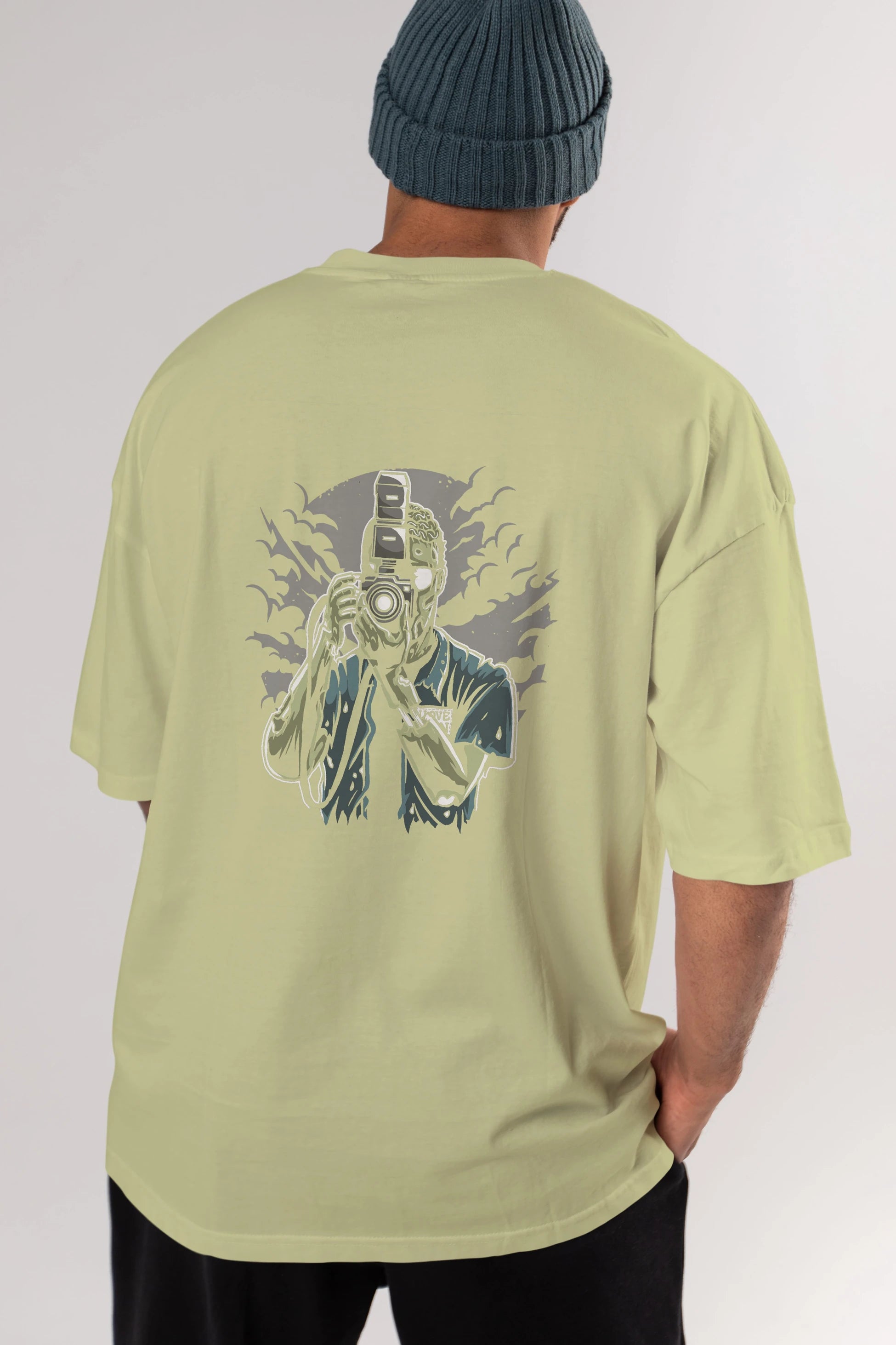 Zombie Photographer Arka Baskılı Oversize t-shirt Erkek Kadın Unisex %100 Pamuk