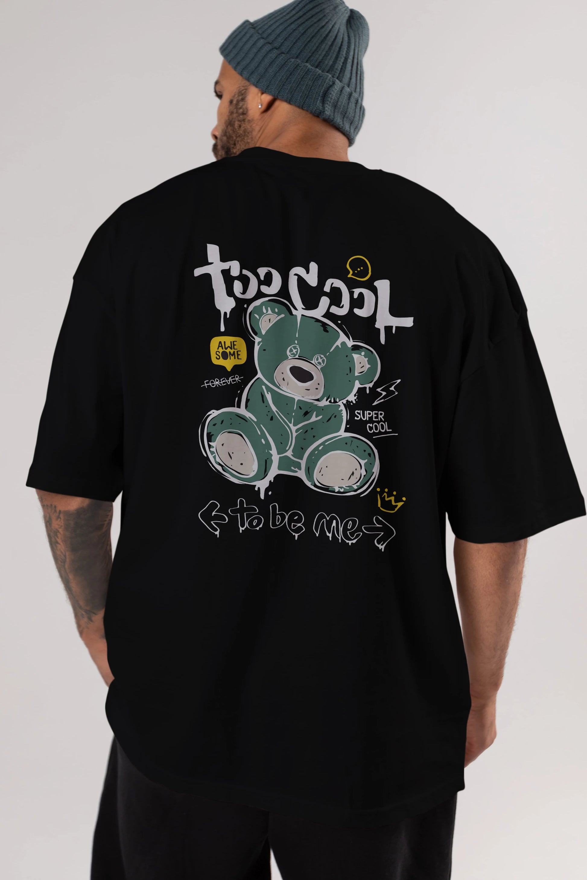 Too Cool Bear Arka Baskılı Oversize t-shirt Erkek Kadın Unisex