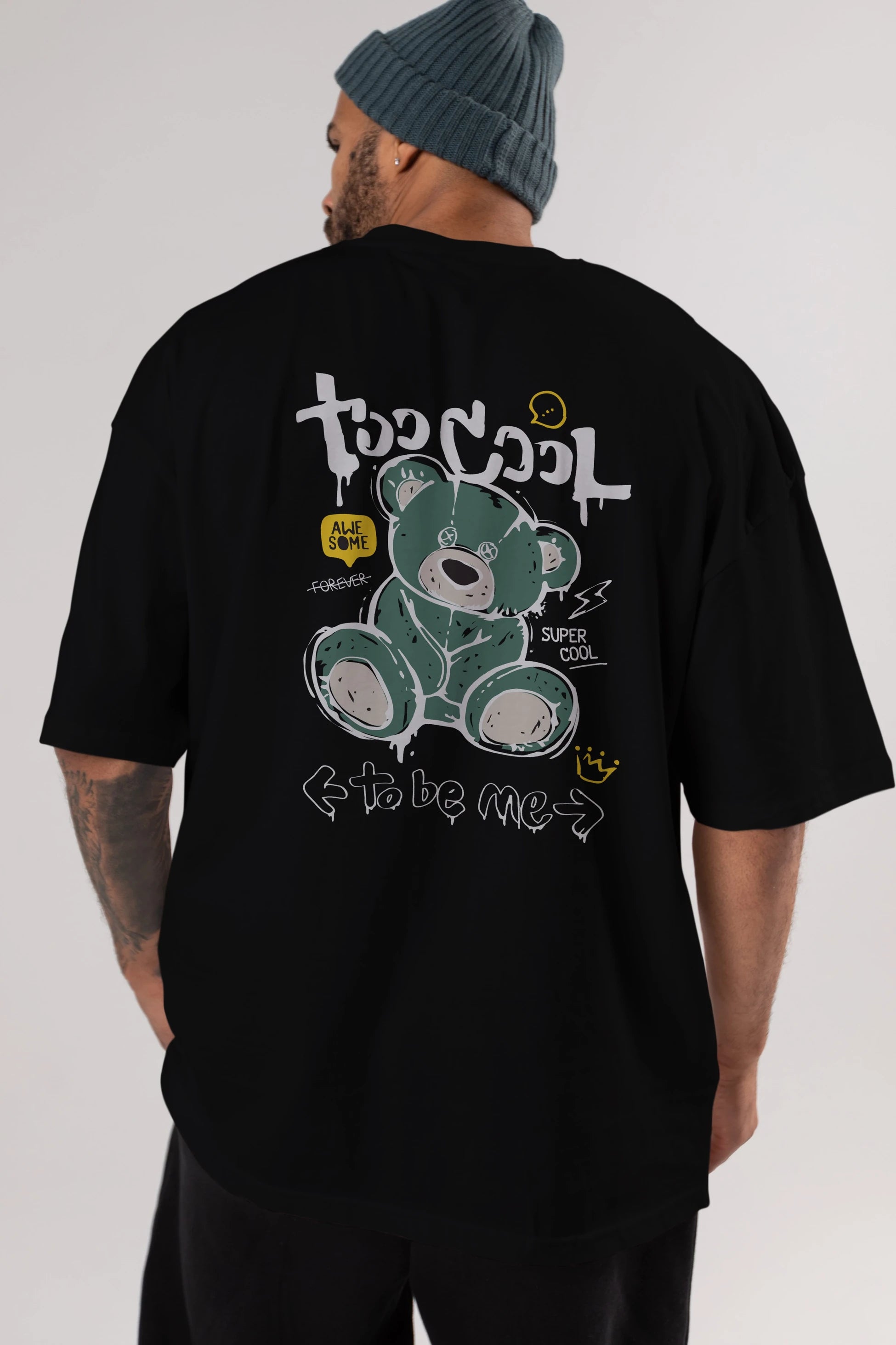Too Cool Bear Arka Baskılı Oversize t-shirt Erkek Kadın Unisex