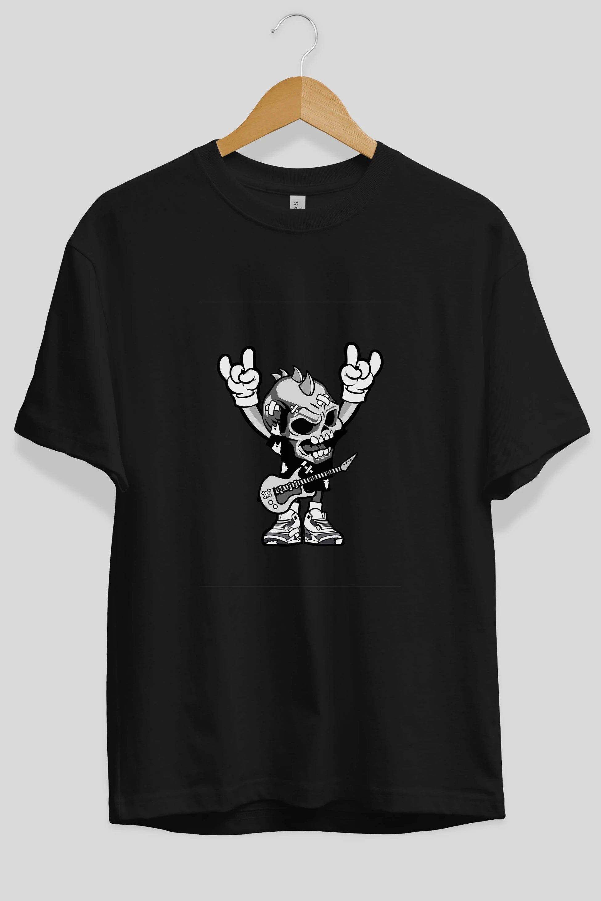 Punk Rock Skull Ön Baskılı Oversize t-shirt Erkek Kadın Unisex %100 Pamuk tişort