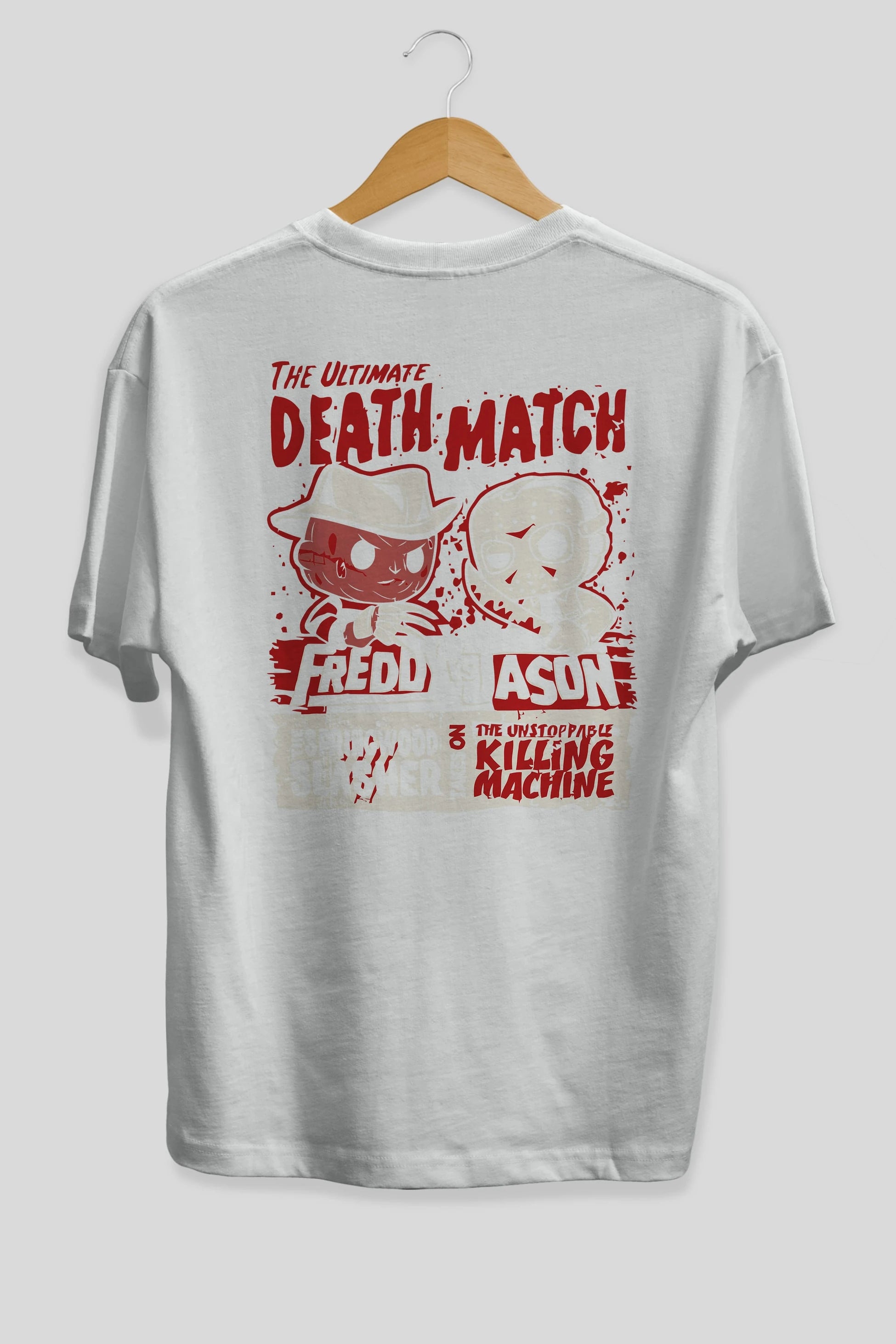 Freddy vs Jason Arka Baskılı Oversize t-shirt Erkek Kadın Unisex %100 Pamuk Bisiklet Yaka tişort