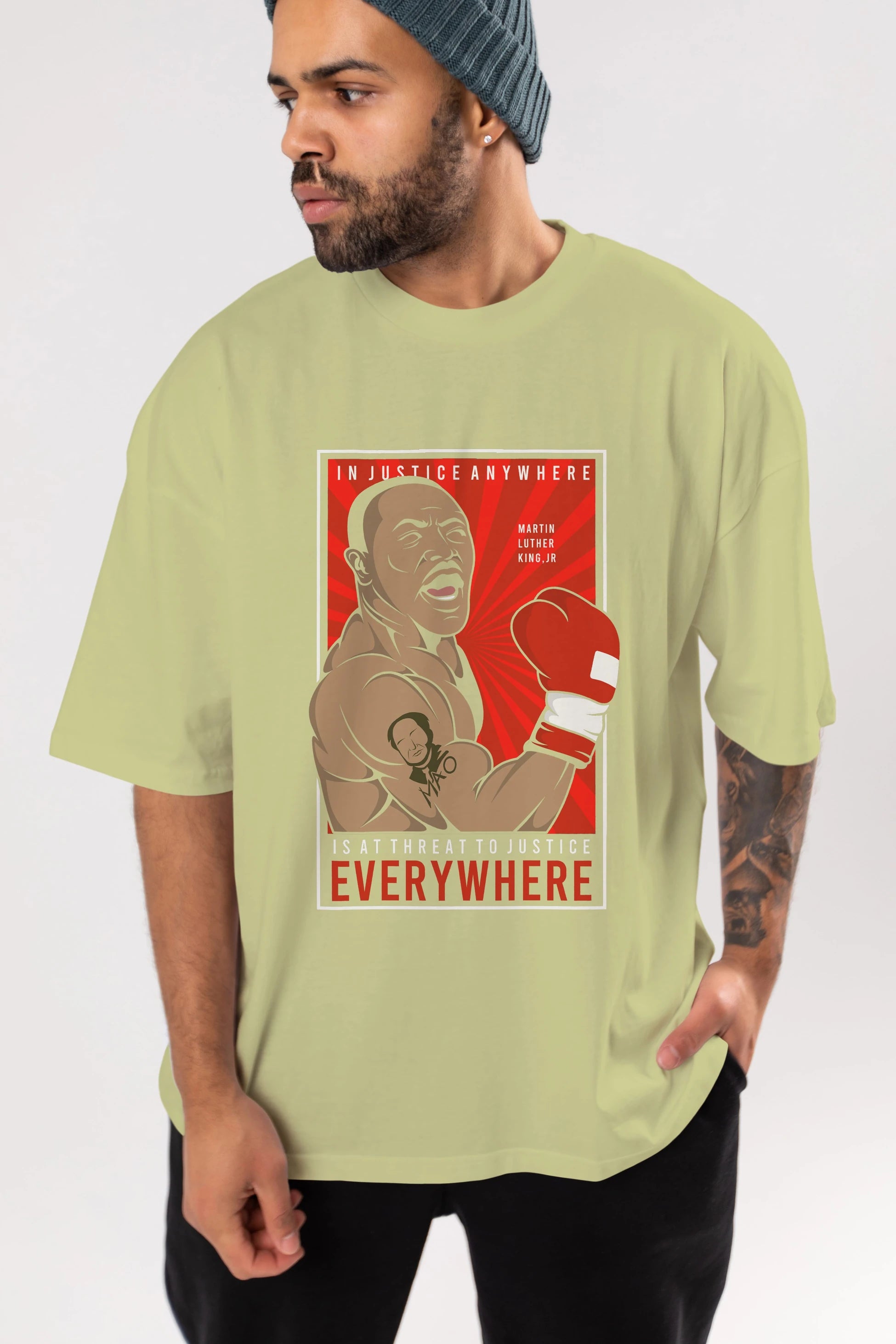 Luther King Boxer Ön Baskılı Oversize t-shirt Erkek Kadın Unisex %100 Pamuk tişort