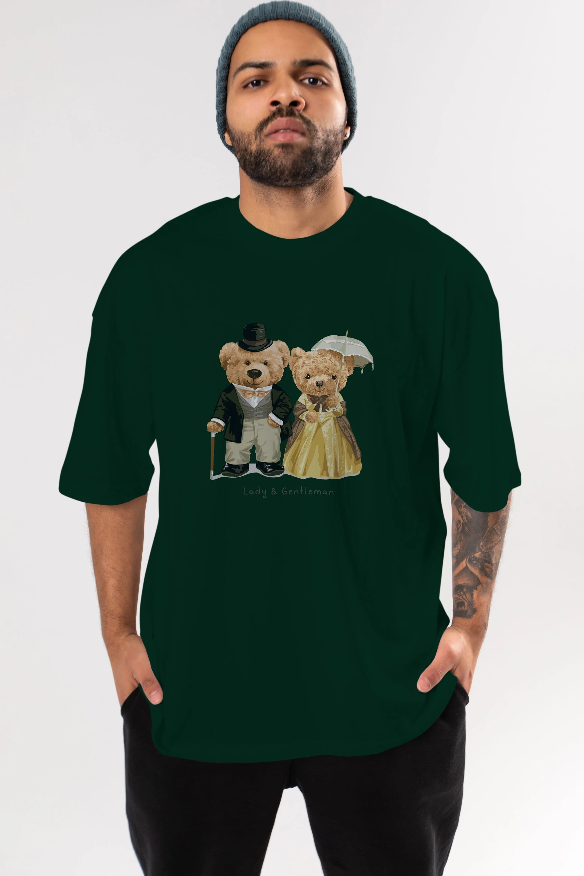 Teddy Bear Couple Ön Baskılı Oversize t-shirt Erkek Kadın Unisex %100 Pamuk