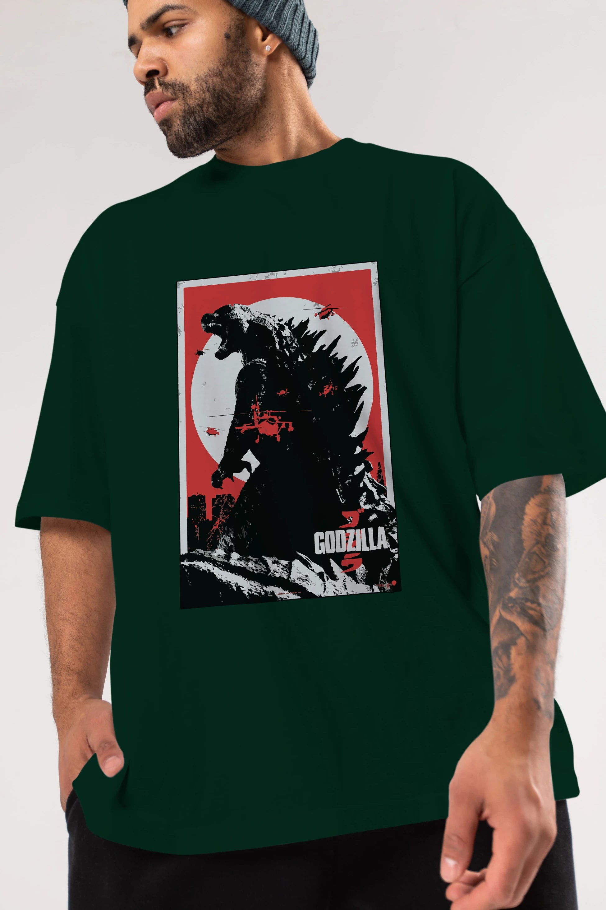 Godzilla (2) Ön Baskılı Oversize t-shirt Erkek Kadın Unisex %100 Pamuk Bisiklet Yaka tişort