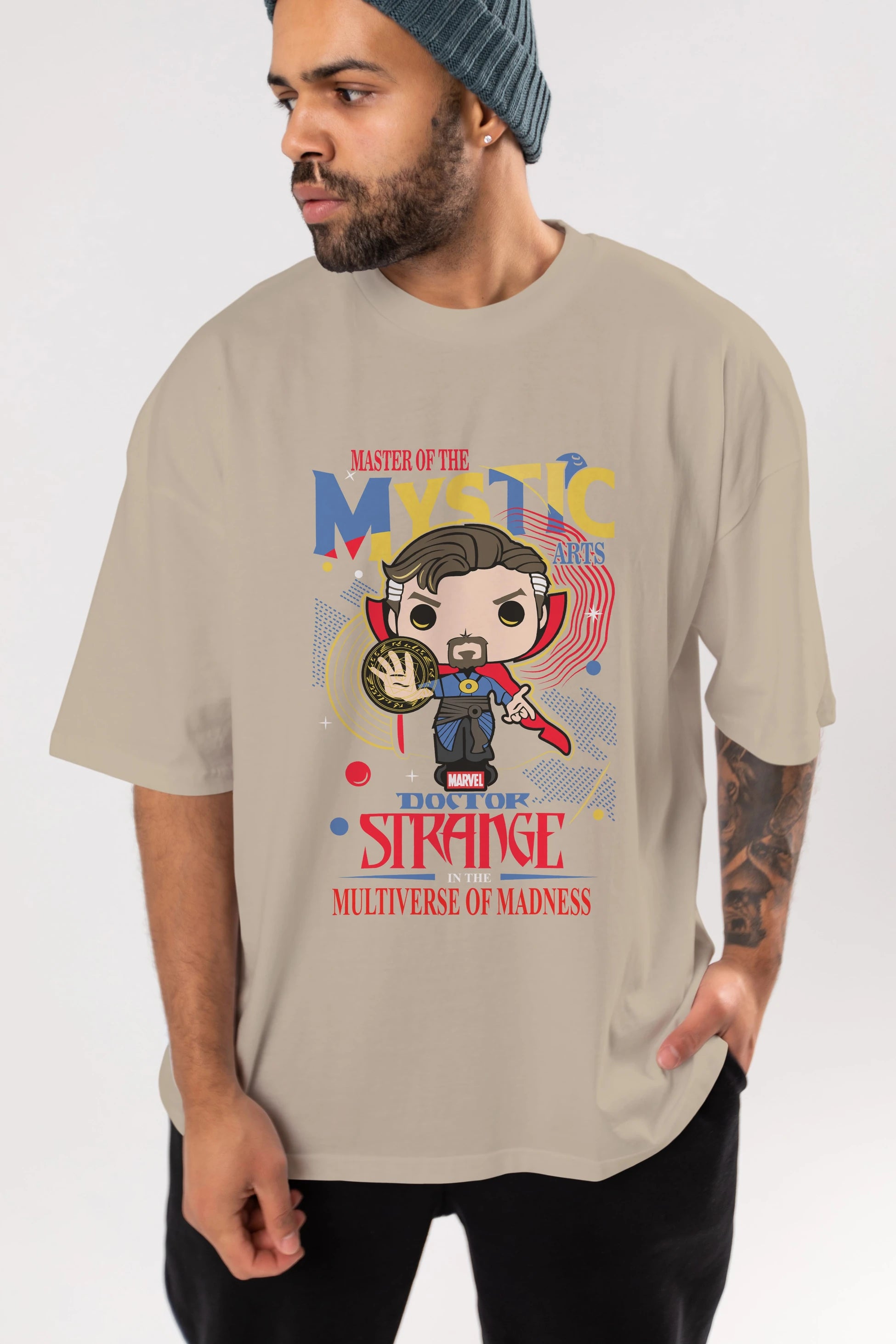 Doctor Strange Ön Baskılı Oversize t-shirt Erkek Kadın Unisex %100 Pamuk Bisiklet Yaka tişort