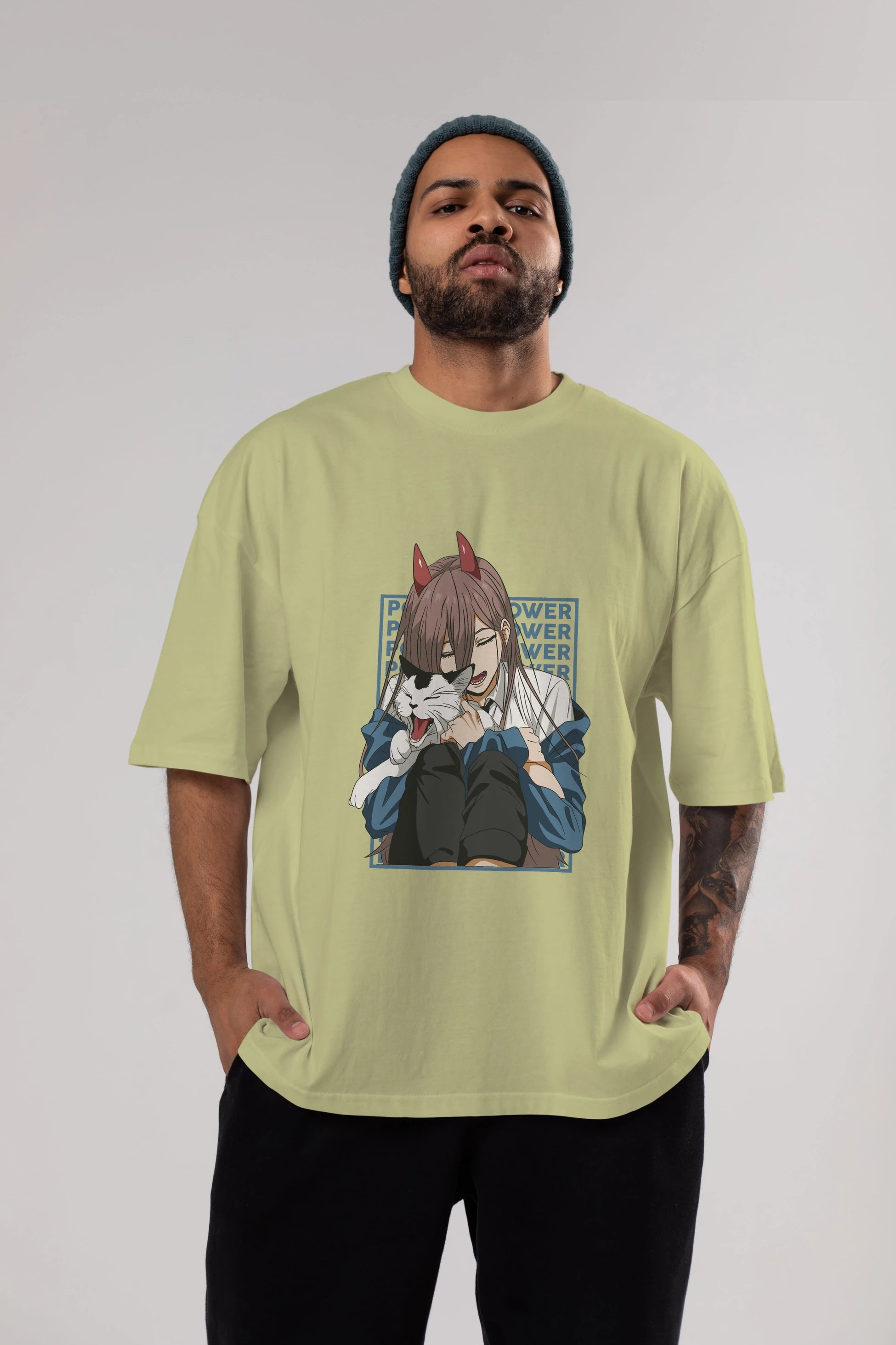 POWER CHAINSAWMAN Anime Ön Baskılı Oversize t-shirt %100 pamuk Erkek Kadın Unisex