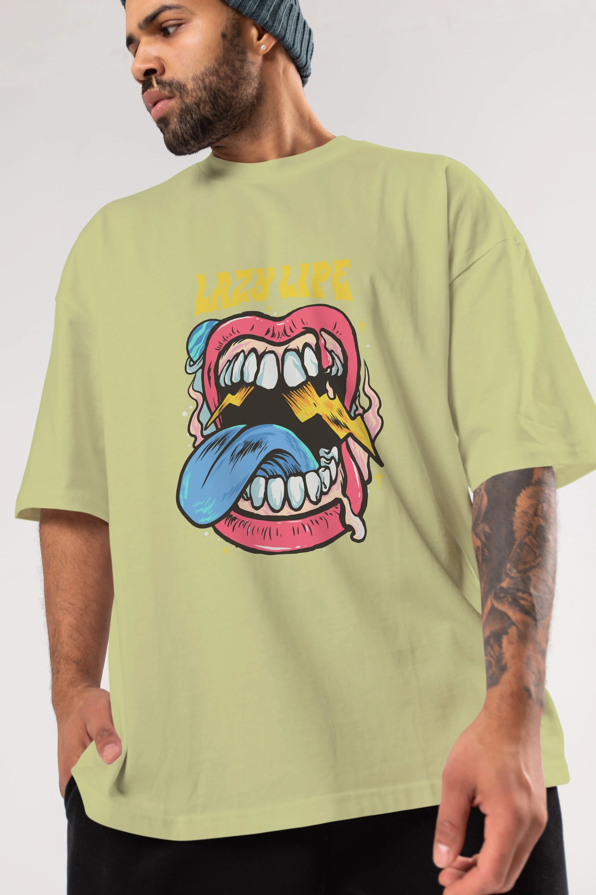 Lazy Lipe Ön Baskılı Oversize t-shirt Erkek Kadın Unisex